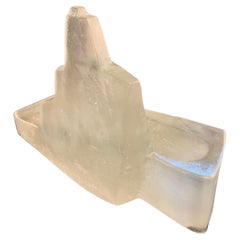 Rare Abstract Frosted Solid Block Glass Sculpture by Daum
