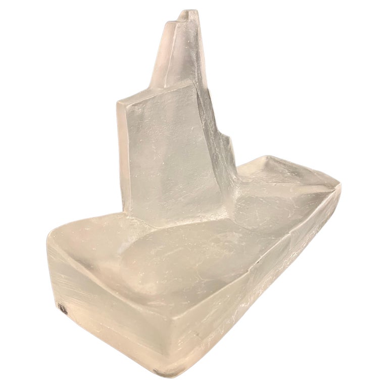 Rare Abstract Frosted Solid Block Glass Sculpture by Daum In Good Condition For Sale In San Diego, CA
