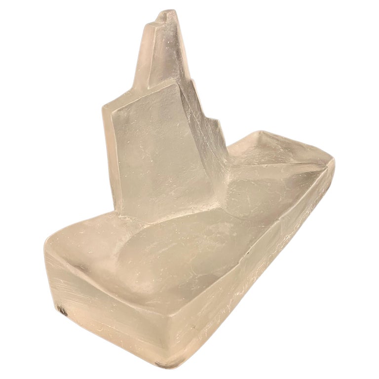 Rare Abstract Frosted Solid Block Glass Sculpture by Daum For Sale