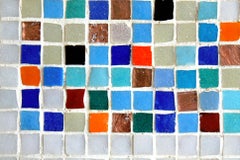 Rare Abstract Mid Century Ceramic Mosaic Tile Wall Art! Teak Frame. 1950s Table