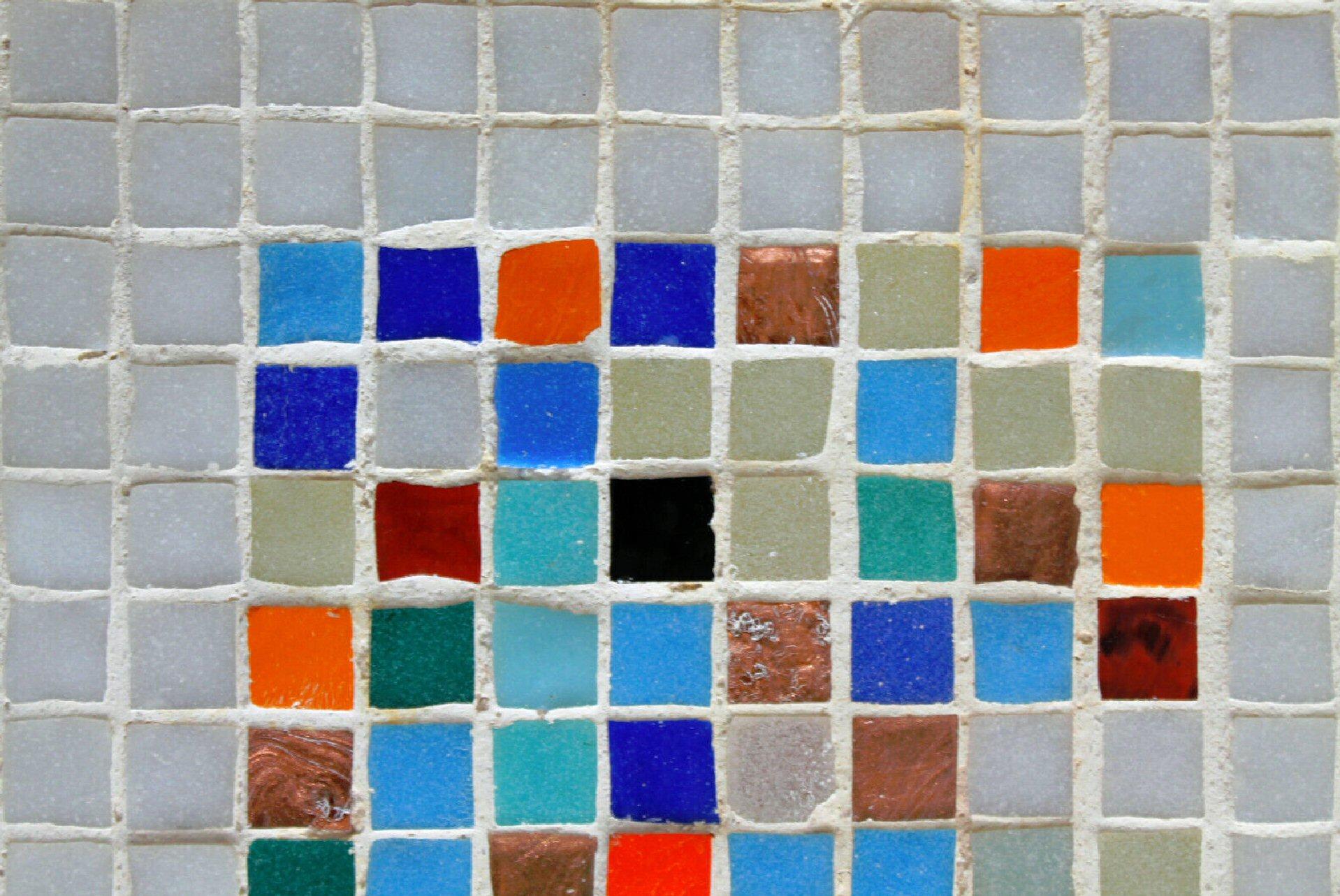 Mid-Century Modern Rare Abstract Mid Century Ceramic Mosaic Tile Wall Art! Teak Frame. 1950s Table For Sale