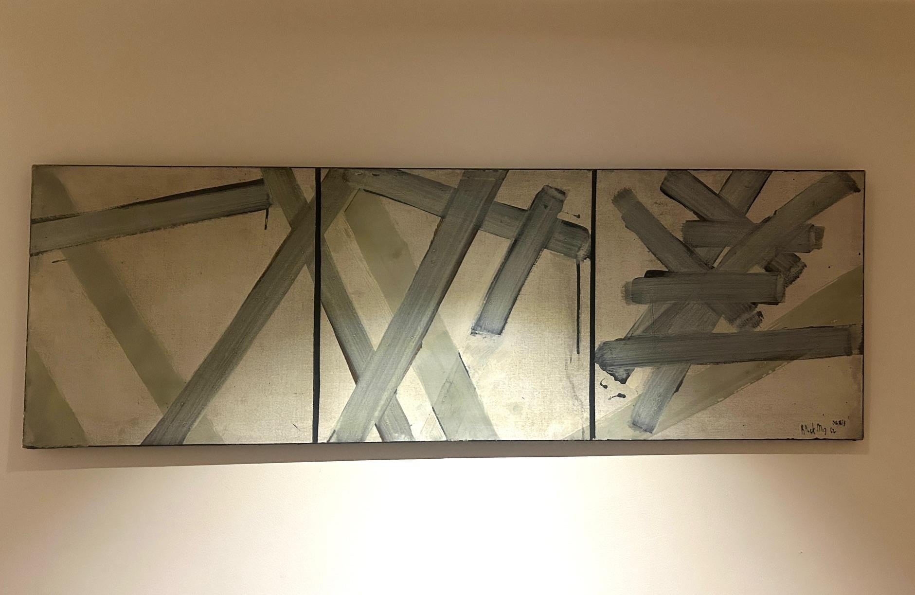 Abstrakte Malerei - 1962, Kunstwerk der Moderne in der Art von Pierre Soulages 
Tauchen Sie ein in die kreative Energie der 1960er Jahre mit diesem abstrakten Originalgemälde aus dem Jahr 1962. Es ist ein echtes Zeugnis der künstlerischen Avantgarde