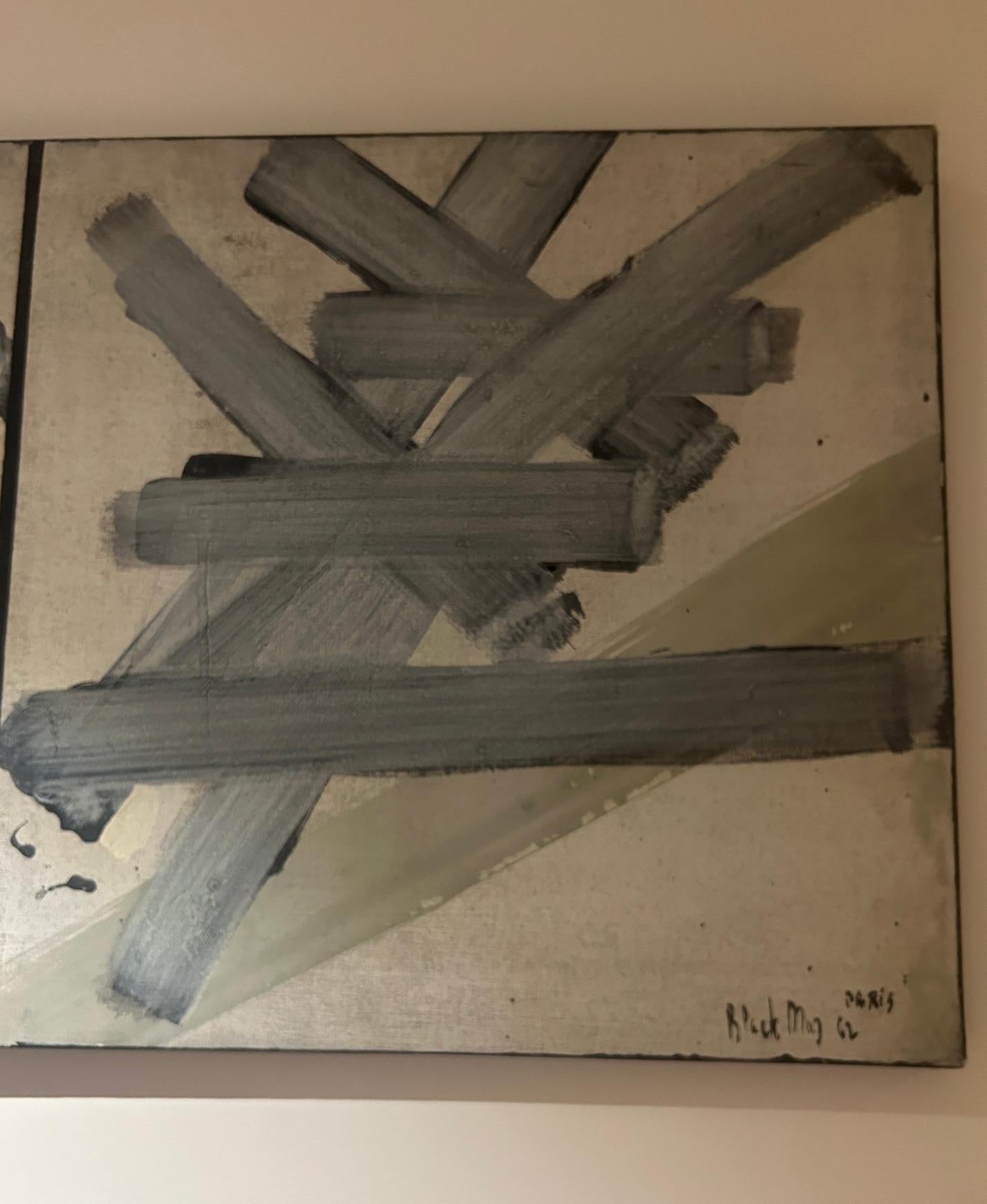 seltenes abstraktes Gemälde von 1962 (Moderne der Mitte des Jahrhunderts) im Angebot