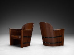 Rare Åby Möbelfabrik Pair of 'Lövåsen' Barrel Armchairs in Solid Pine and Iron