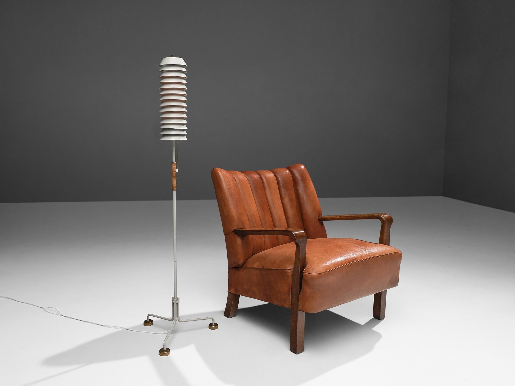 Rare Acton Bjørn Armchair in Cognac Leather and Tapiovaara 'Maija' Floor Lamp 2
