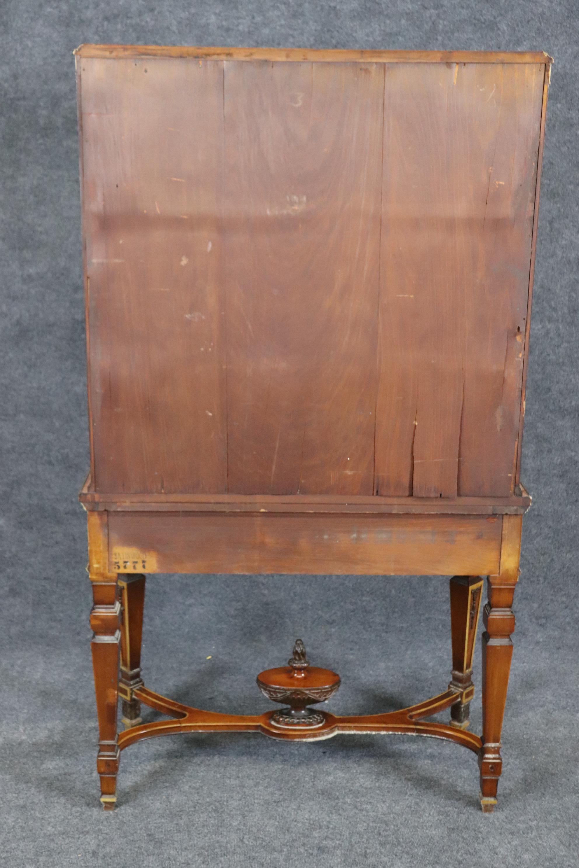 Rare Adams Paint Decorated Burled Walnut and Satinwood China Cabinet Bar For Sale 7