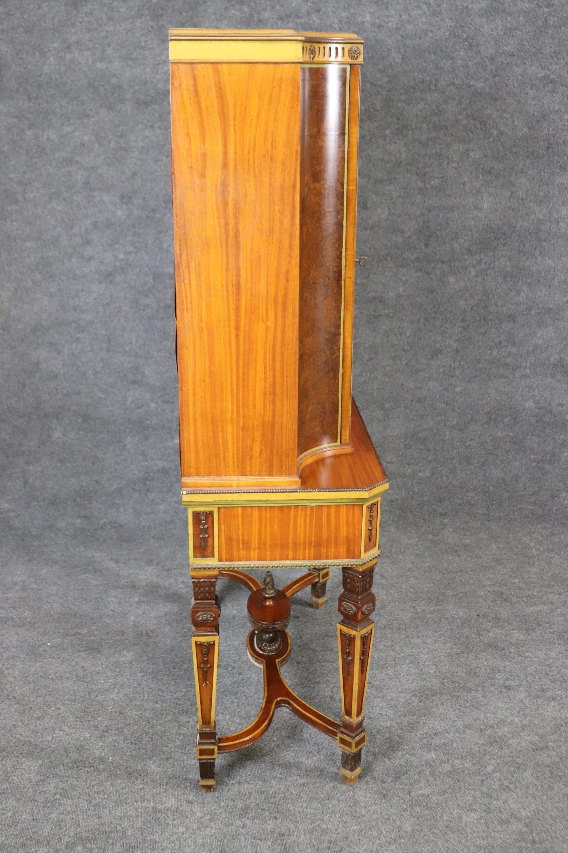 Early 20th Century Rare Adams Paint Decorated Burled Walnut and Satinwood China Cabinet Bar  For Sale