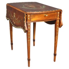 Rare table Pembroke anglaise décorée à la peinture par Adams Circa 1920