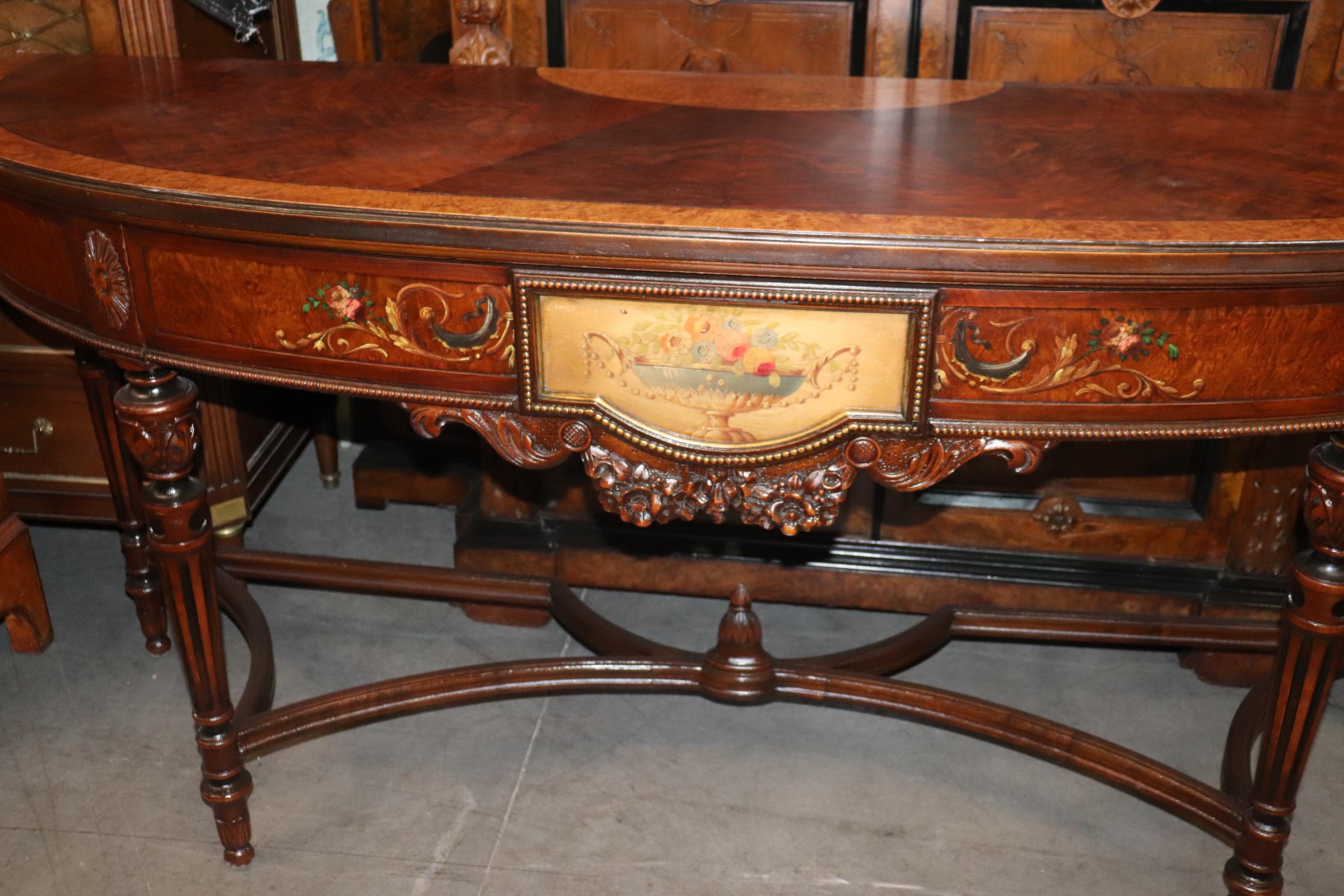 American Rare Adams Paint Decorated Inlaid Berkey and Gay Sideboard Console Table