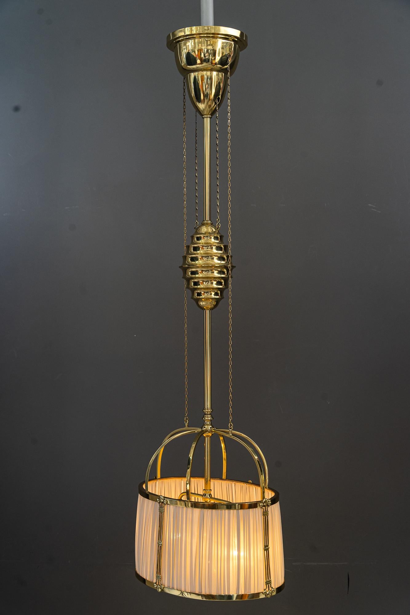 Rare Adjustable Art Deco Chandelier with Fabric Shade Around 1920s For Sale 8