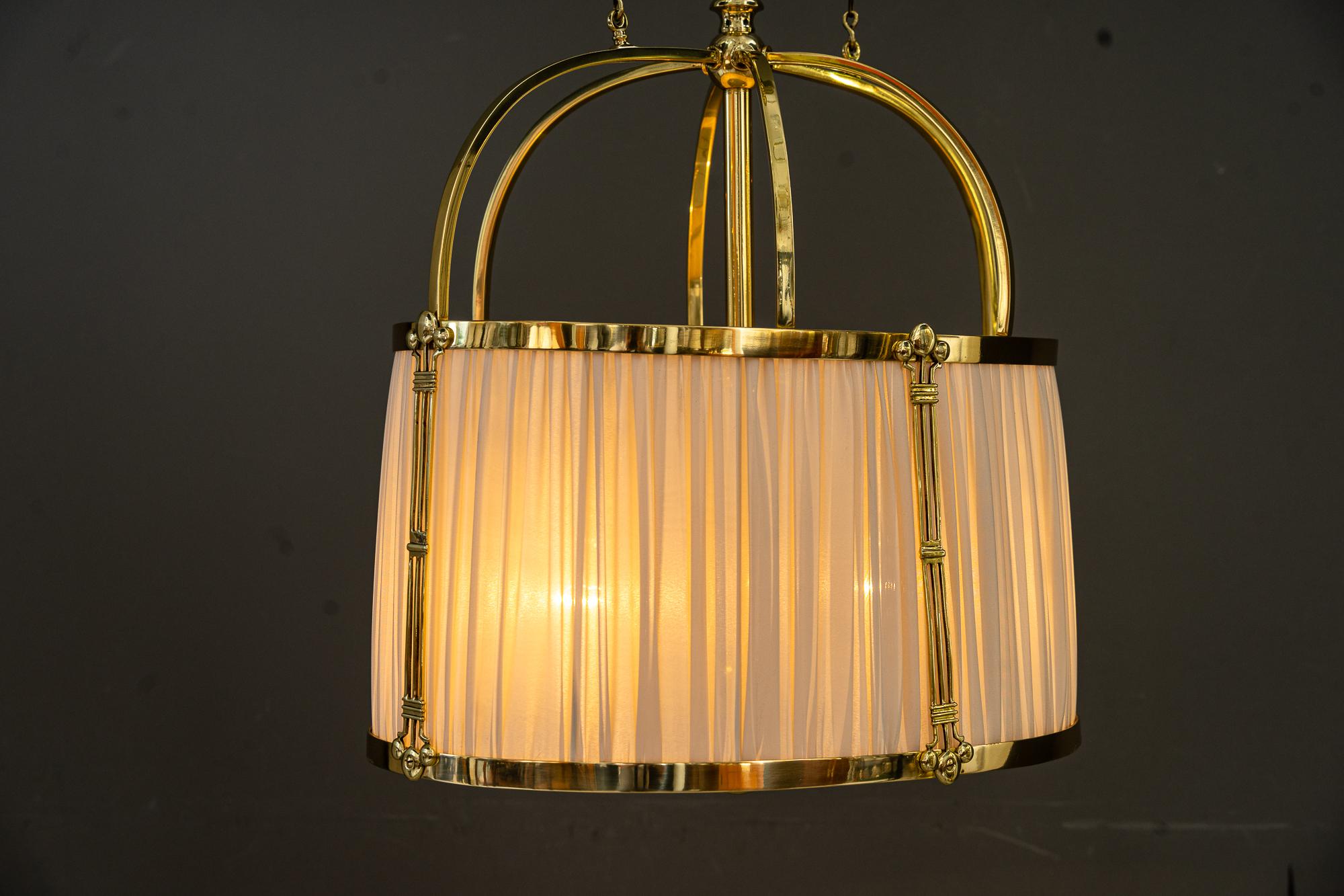 Rare Adjustable Art Deco Chandelier with Fabric Shade Around 1920s For Sale 9