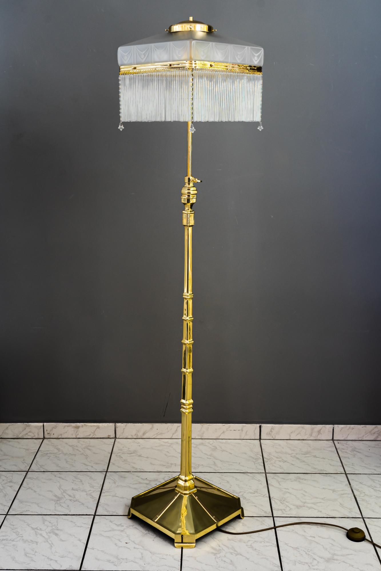 Early 20th Century Rare Adjustable Art Deco Floor Lamp with Original Etched Glass Shade, 1920s