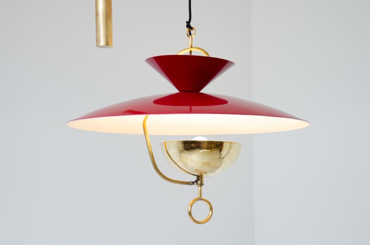 20th Century Rare Adjustable Chandelier in Lacquered Metal and Brass  For Sale