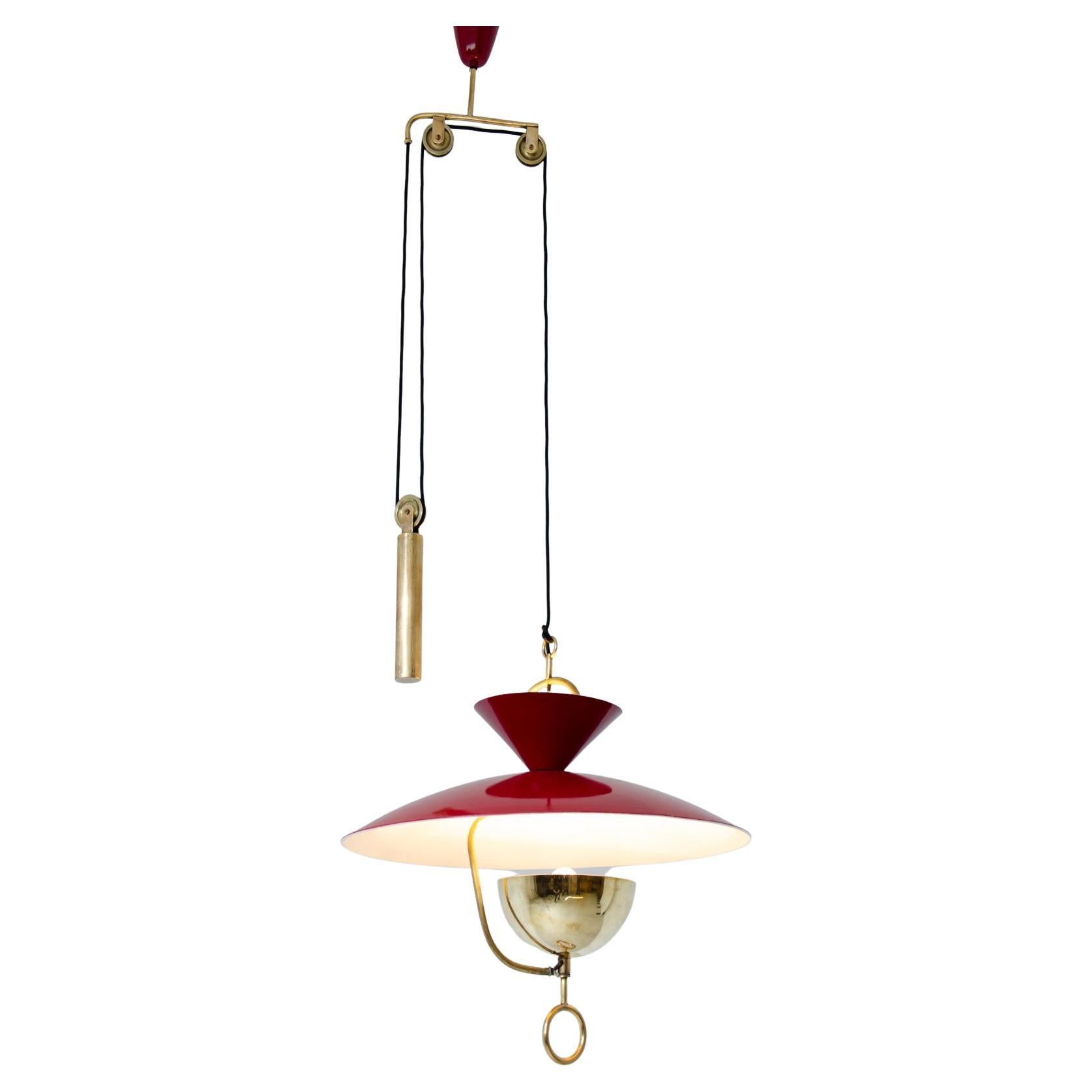 Rare Adjustable Chandelier in Lacquered Metal and Brass 