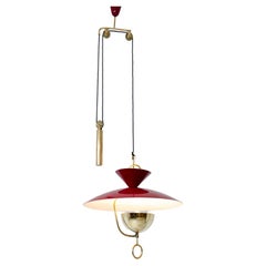 Rare Adjustable Chandelier in Lacquered Metal and Brass 