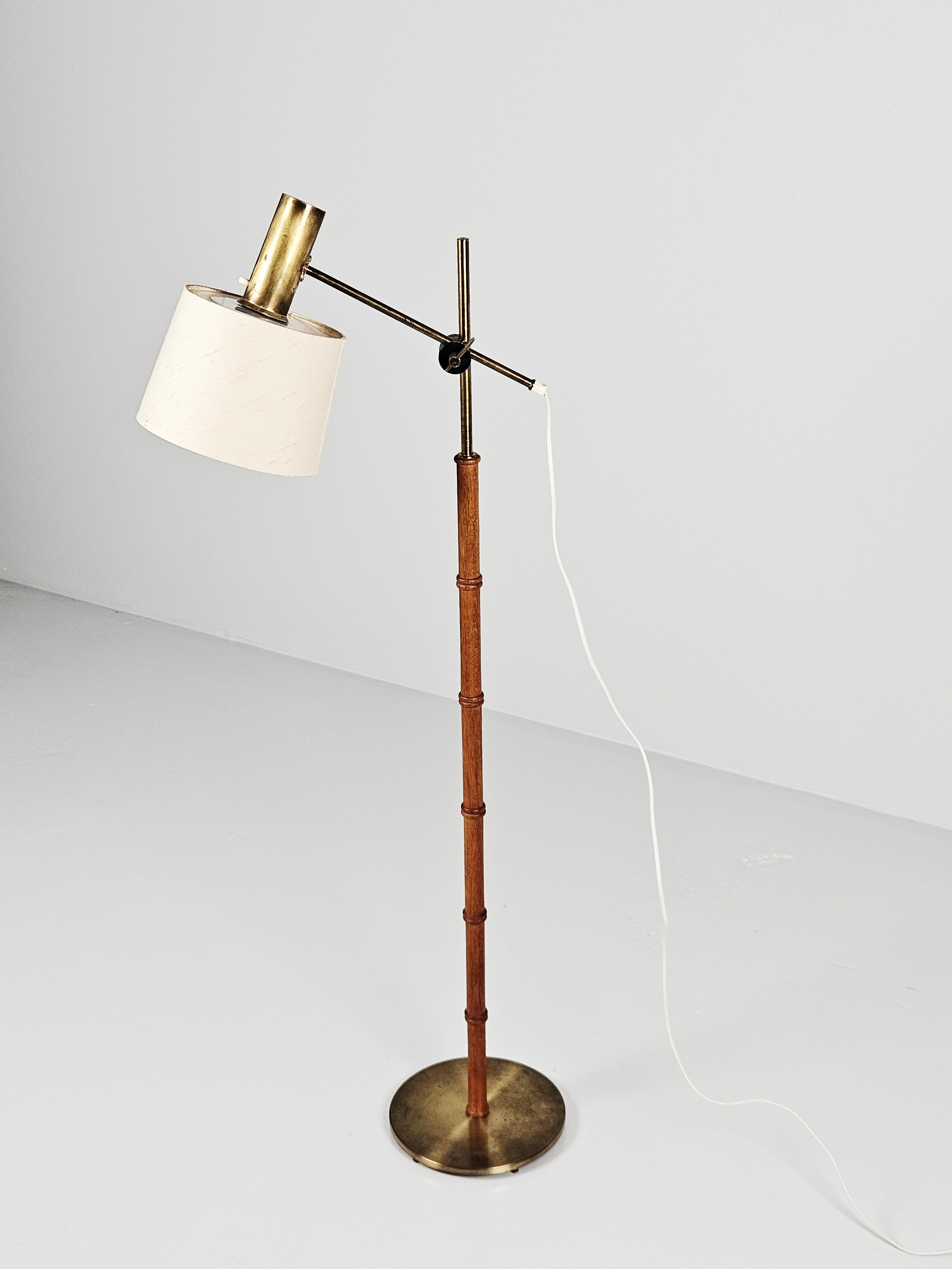 Brass Rare adjustable floor lamp by Falkenberg, Sweden, 1960s For Sale