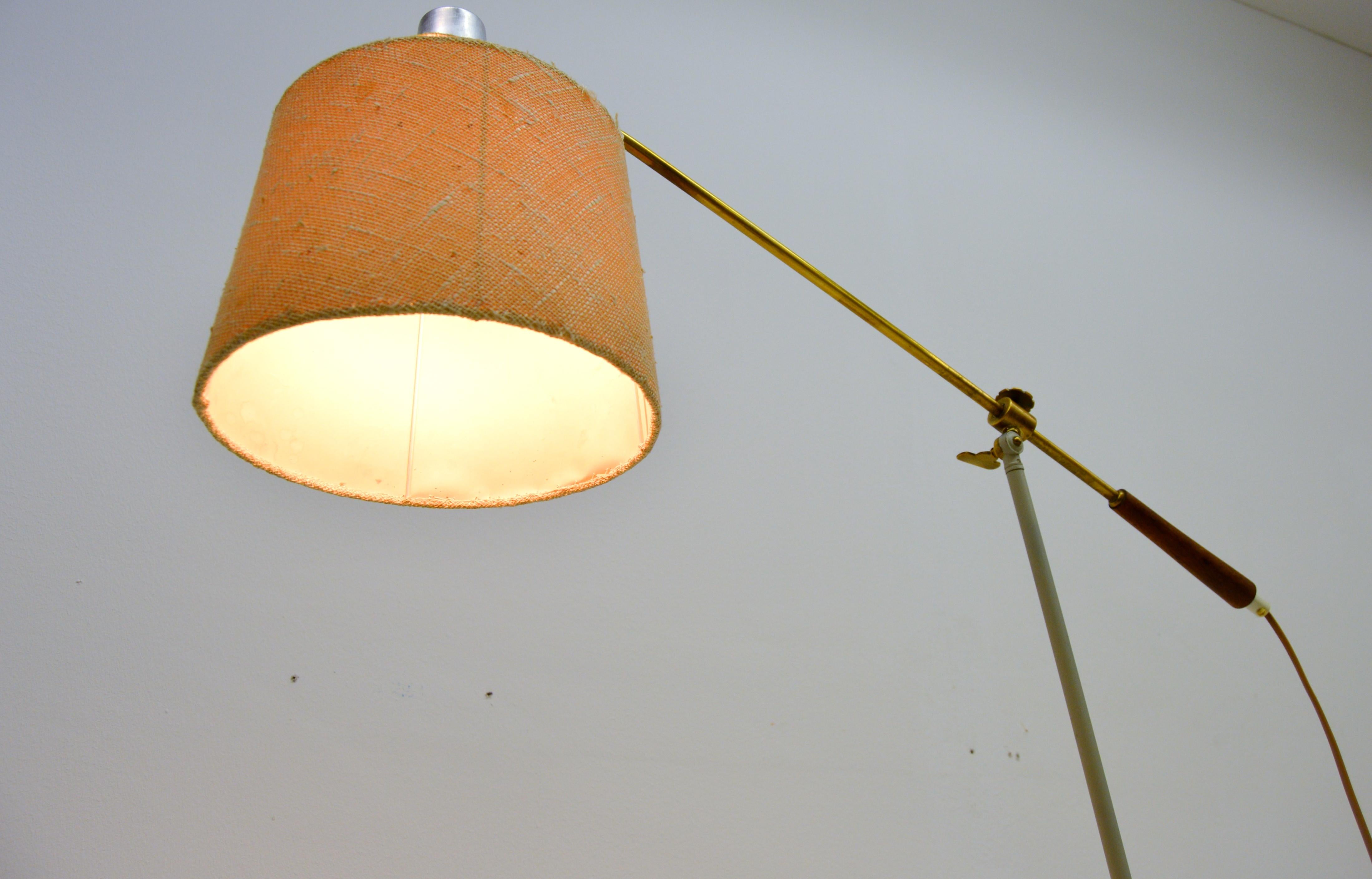 Rare Adjustable Floor Lamp with Teak and Brass Details For Sale 9