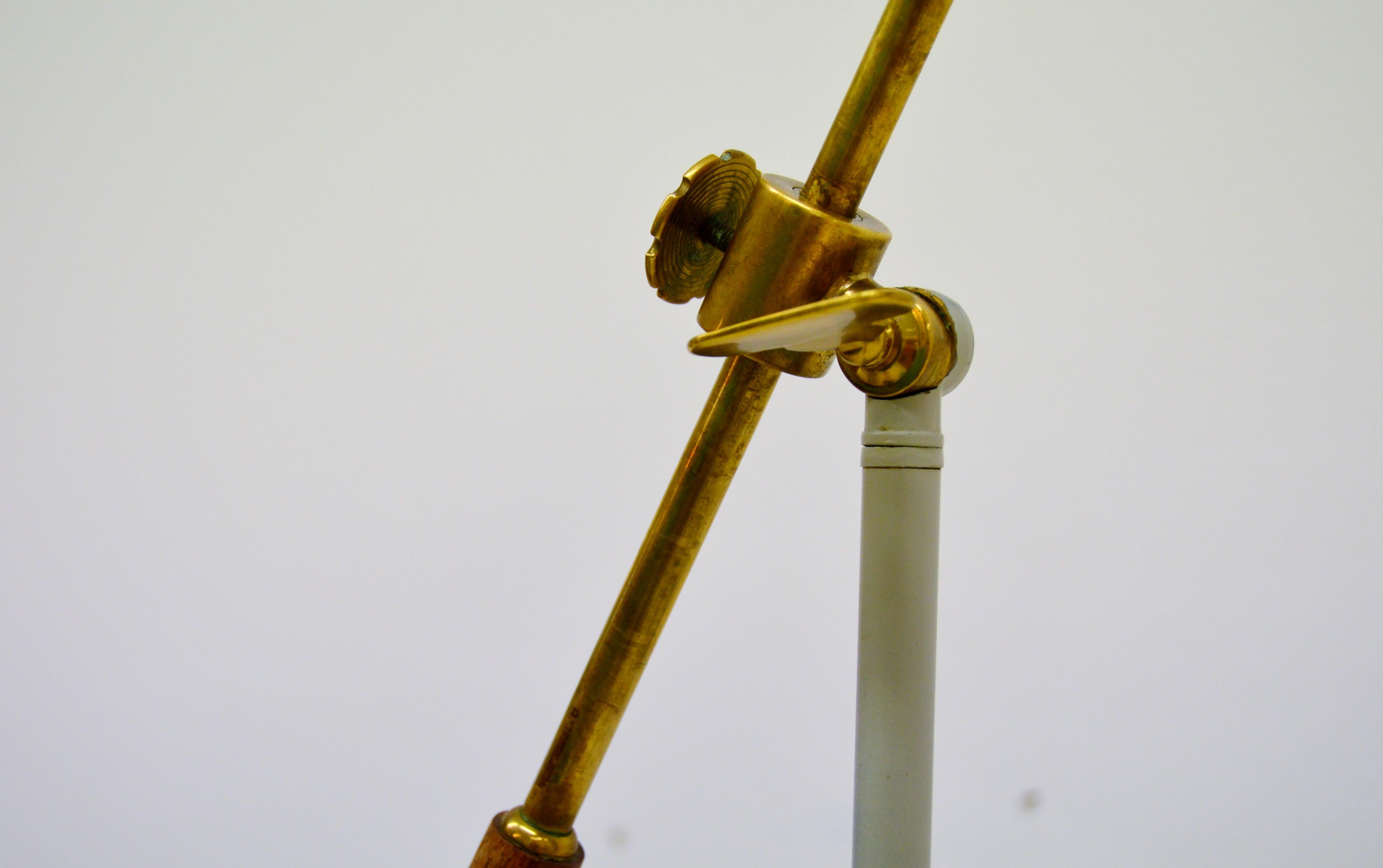 Rare Adjustable Floor Lamp with Teak and Brass Details For Sale at