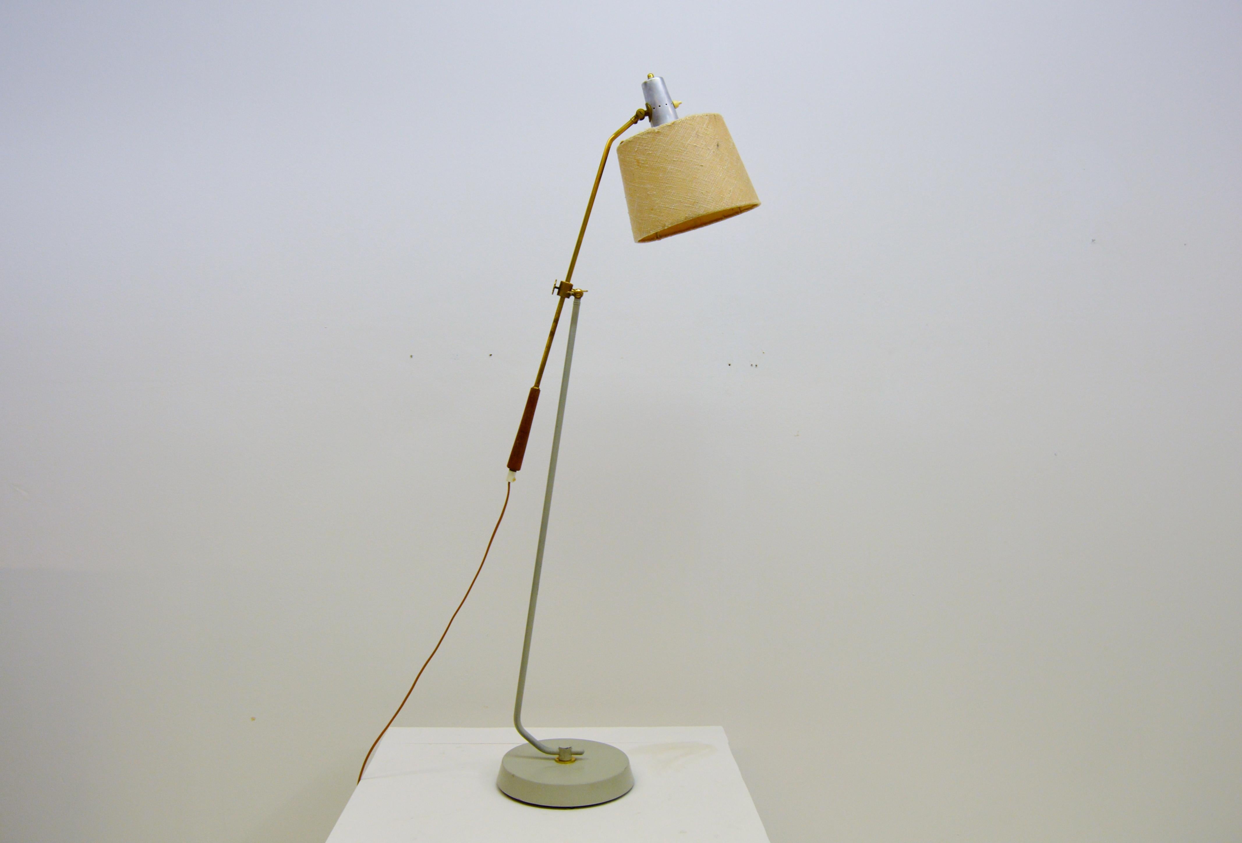 Scandinavian Modern Rare Adjustable Floor Lamp with Teak and Brass Details For Sale