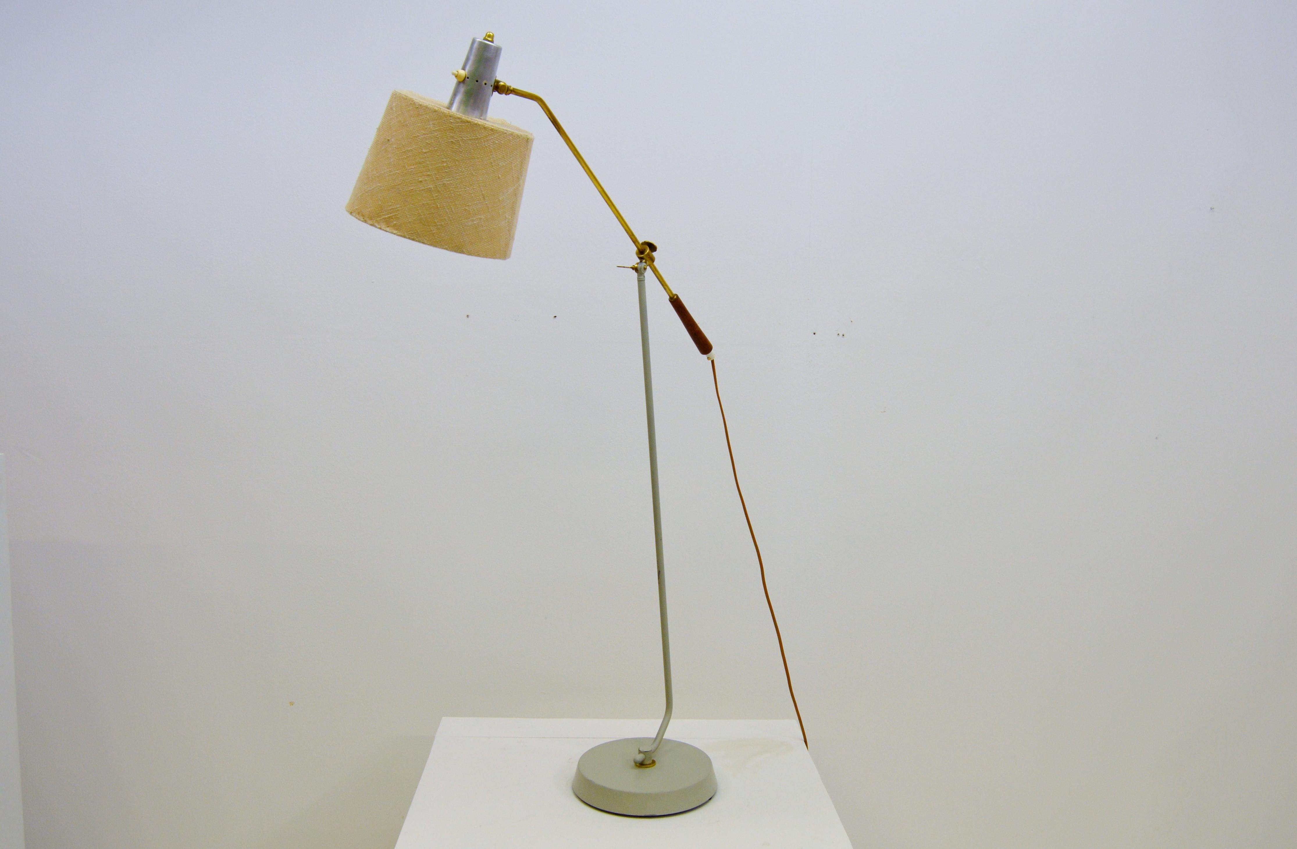 Rare Adjustable Floor Lamp with Teak and Brass Details For Sale 1