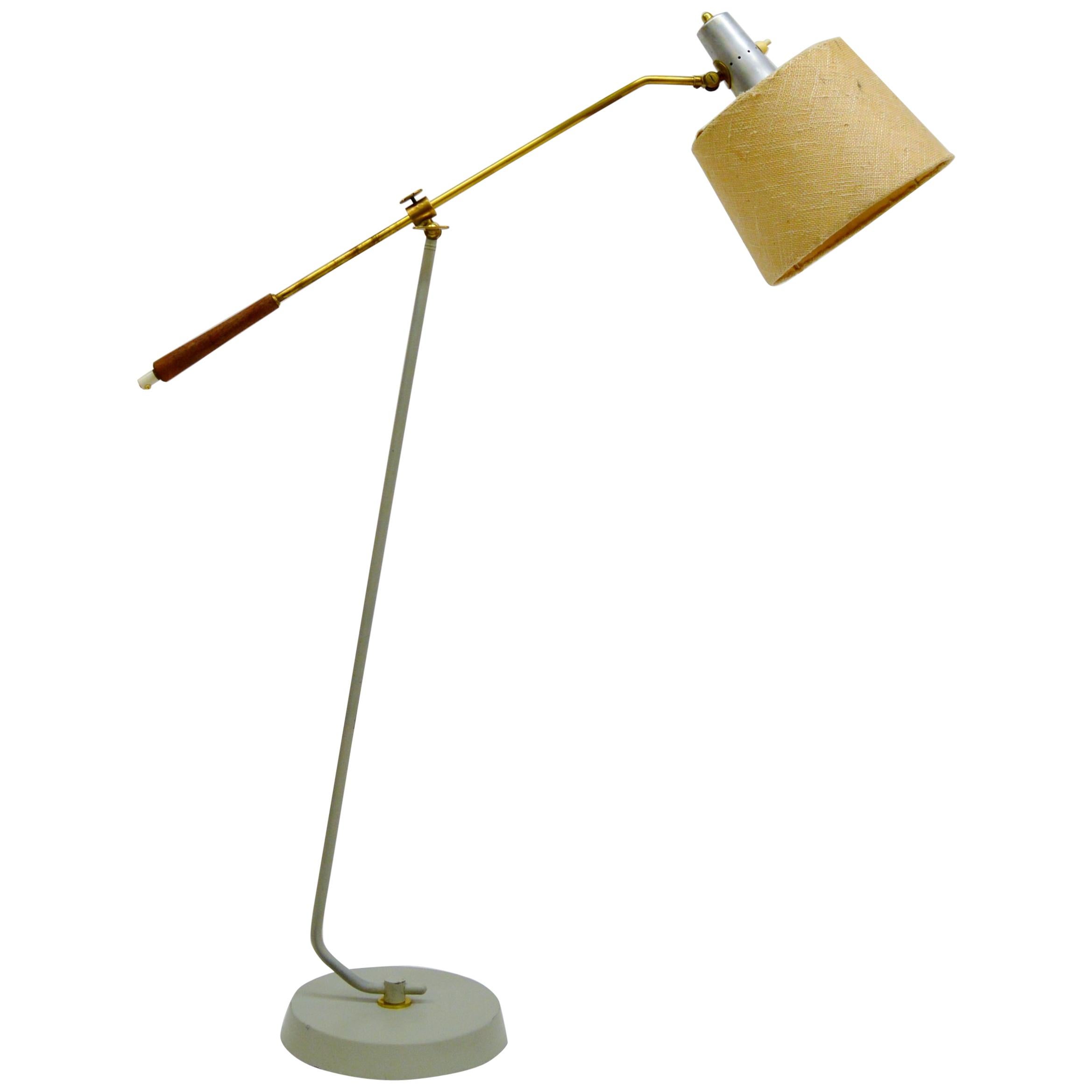 Rare Adjustable Floor Lamp with Teak and Brass Details For Sale