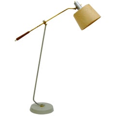 Rare Adjustable Floor Lamp with Teak and Brass Details