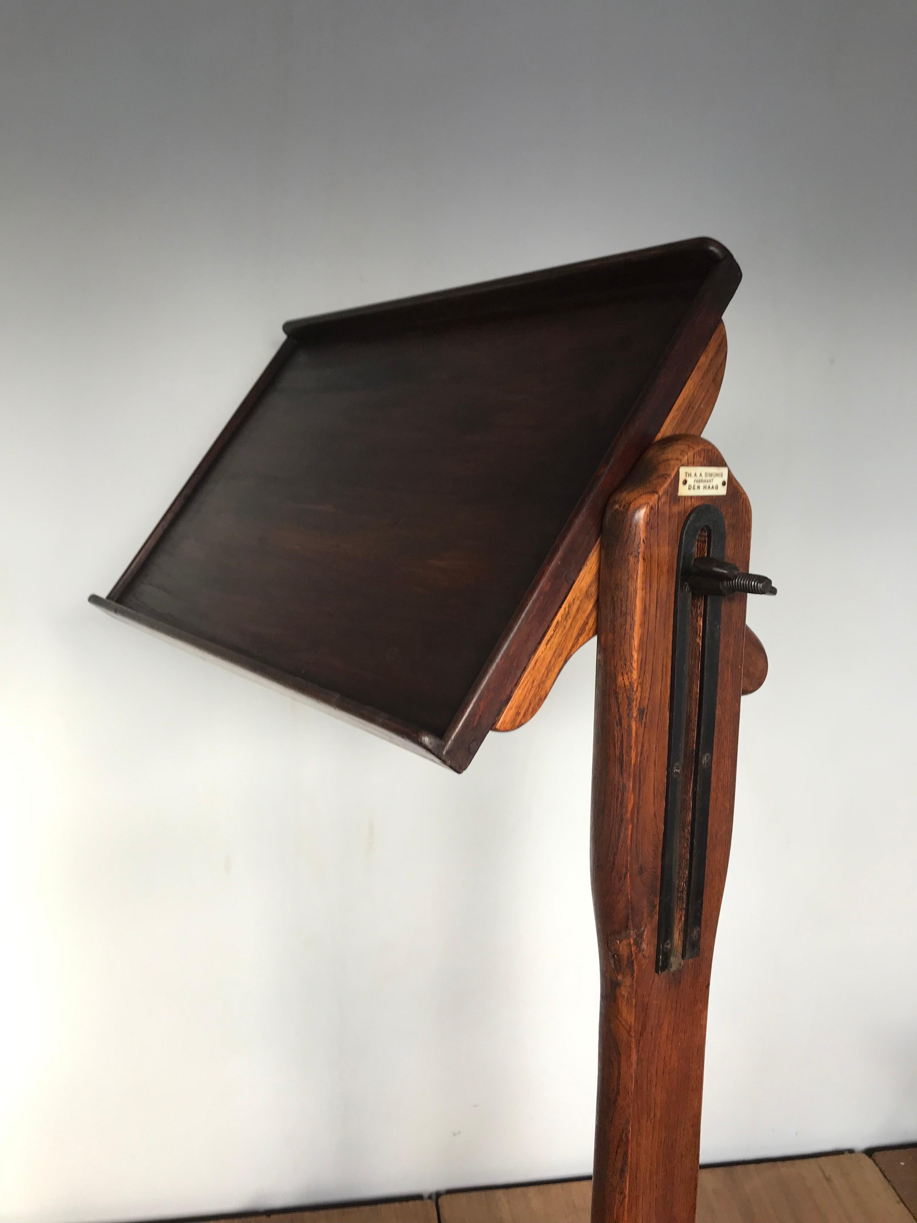 20th Century Rare & Adjustable Oak Bed Serving or Reading Table / Stand from the Early 1900s