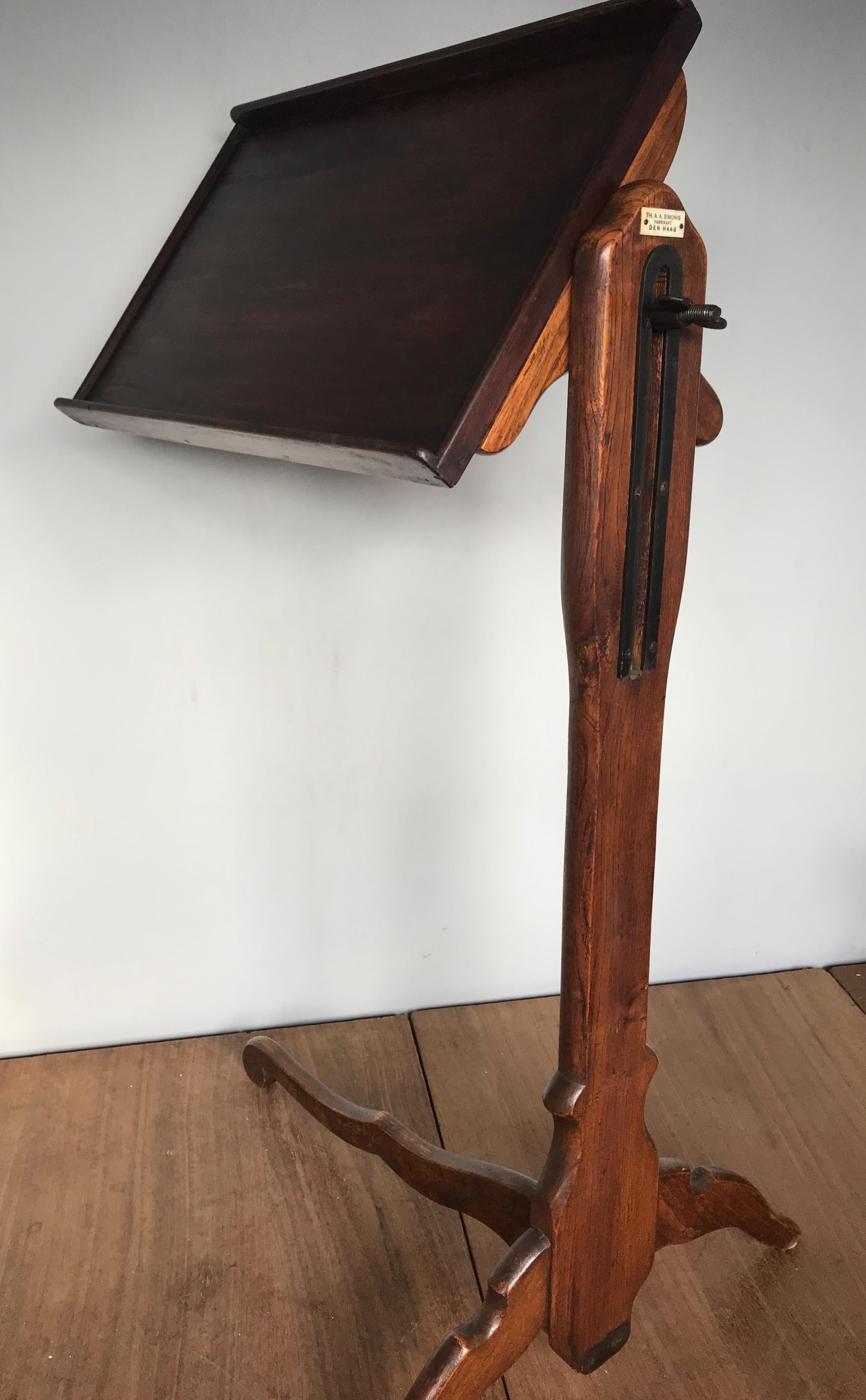 Metal Rare & Adjustable Oak Bed Serving or Reading Table / Stand from the Early 1900s