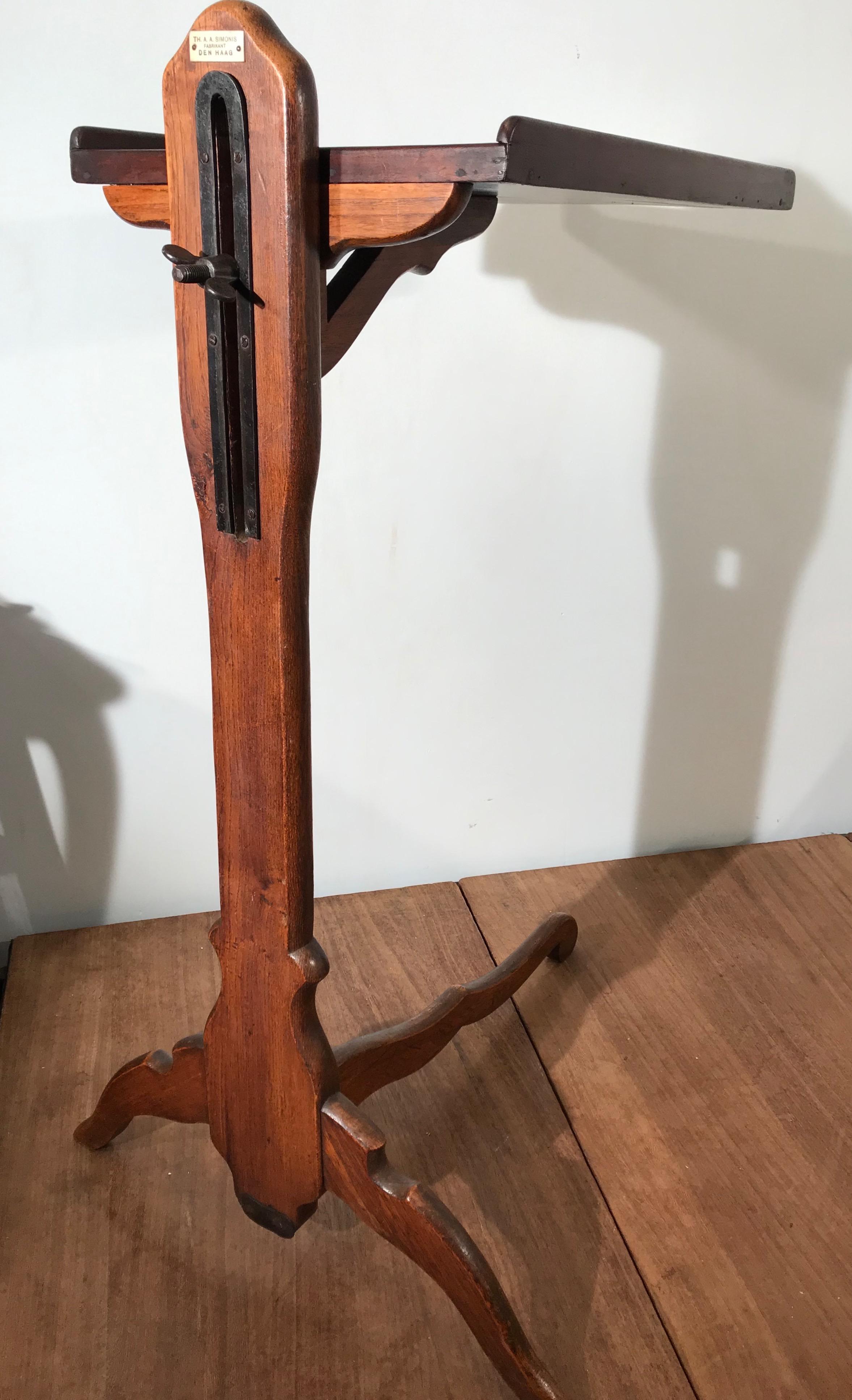 Dutch Rare & Adjustable Oak Bed Serving or Reading Table / Stand from the Early 1900s