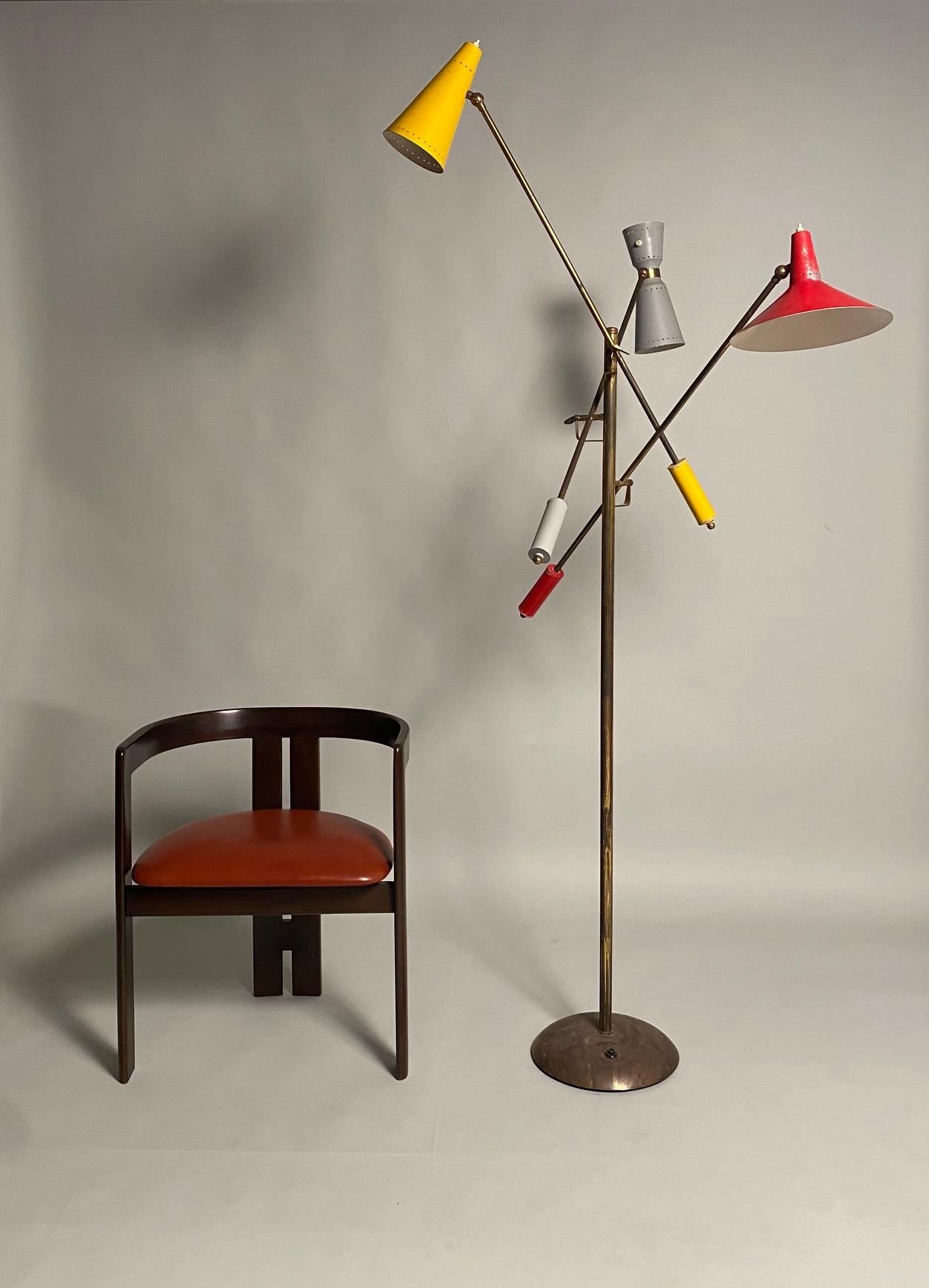Mid-Century Modern Rare Adjustable Stilnovo Mid-Century Floor Lamp in Brass, Italy 1950s For Sale