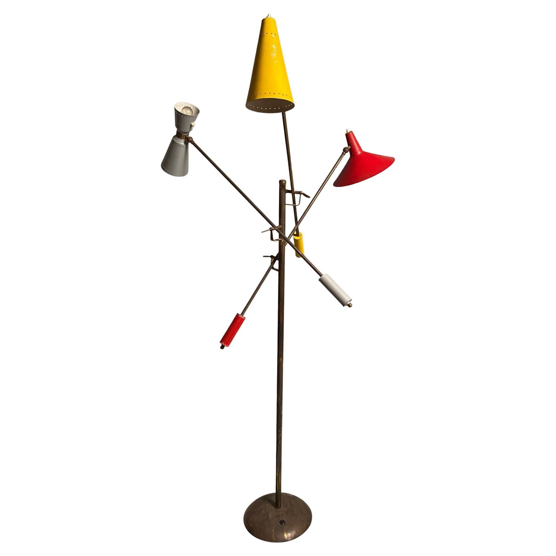 Rare Adjustable Stilnovo Mid-Century Floor Lamp in Brass, Italy 1950s