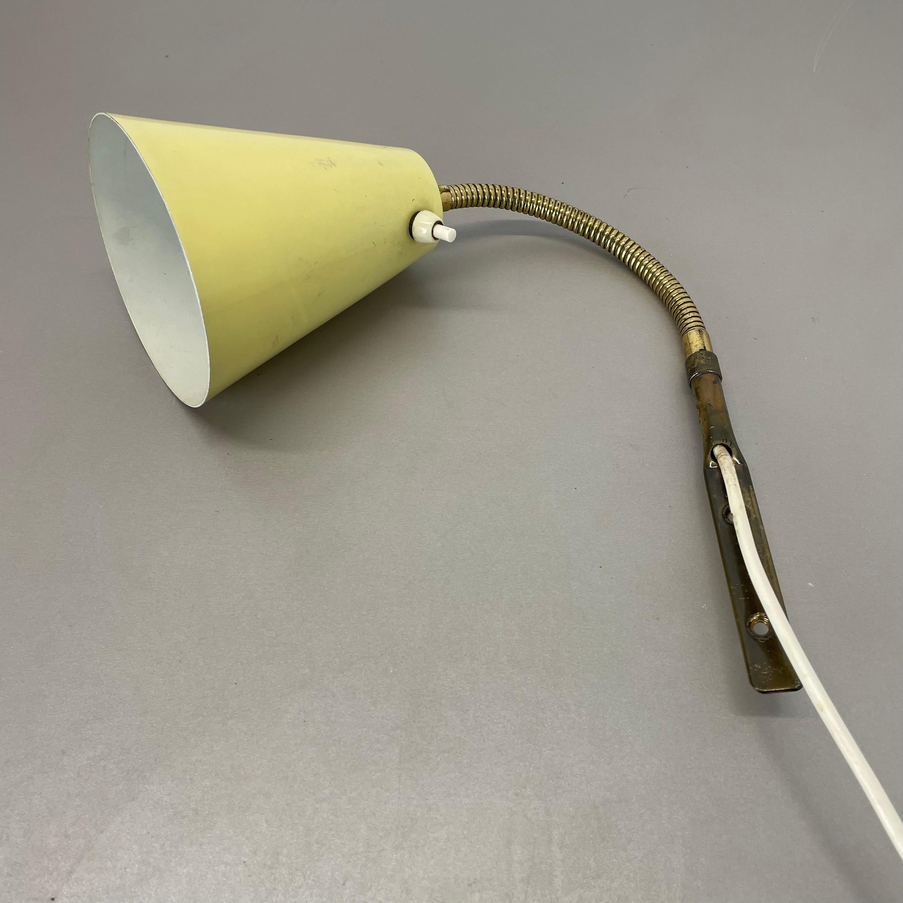 rare adjustable yellow metal Brass Stilnovo Style Wall Ceiling Light, Italy 1950 For Sale 3