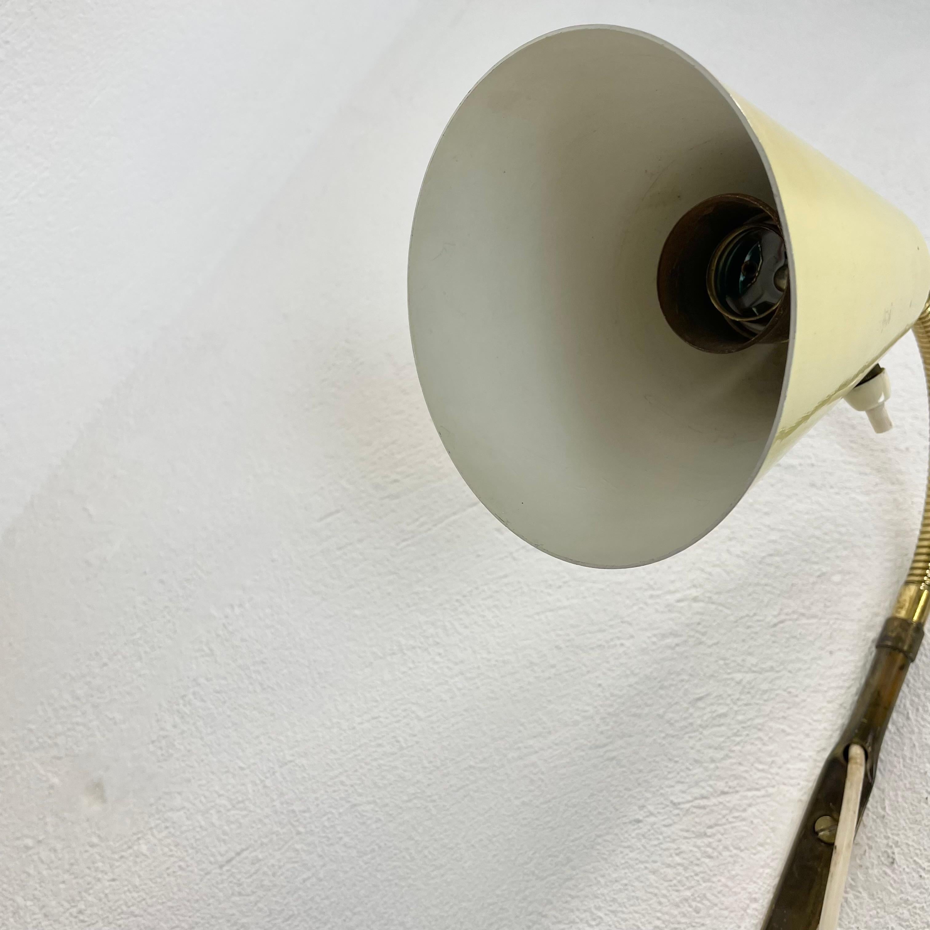 rare adjustable yellow metal Brass Stilnovo Style Wall Ceiling Light, Italy 1950 For Sale 1