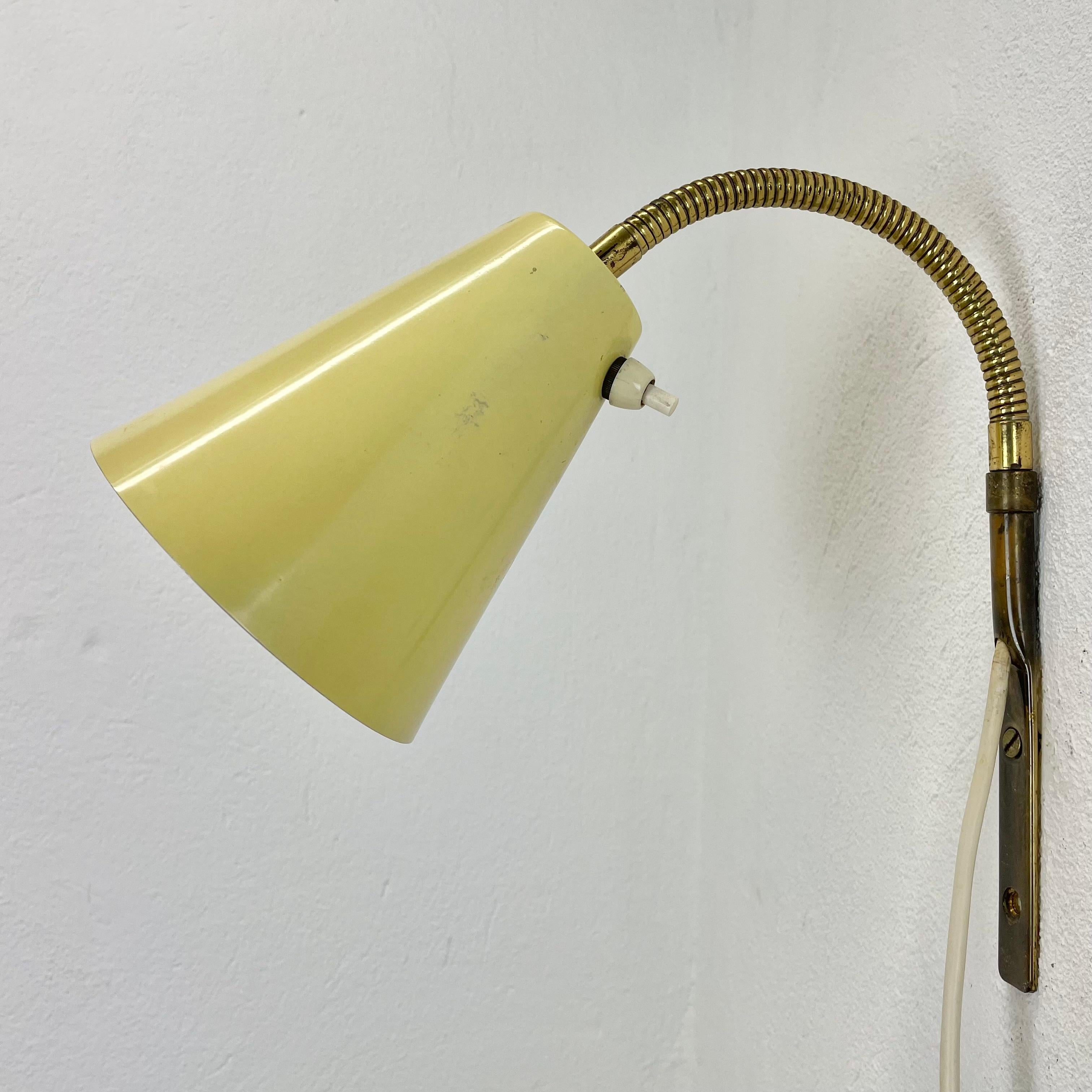 rare adjustable yellow metal Brass Stilnovo Style Wall Ceiling Light, Italy 1950 For Sale 2