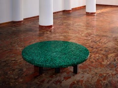 Rara mesa de centro redonda «Ado Chale» con tablero de mosaico de malaquita