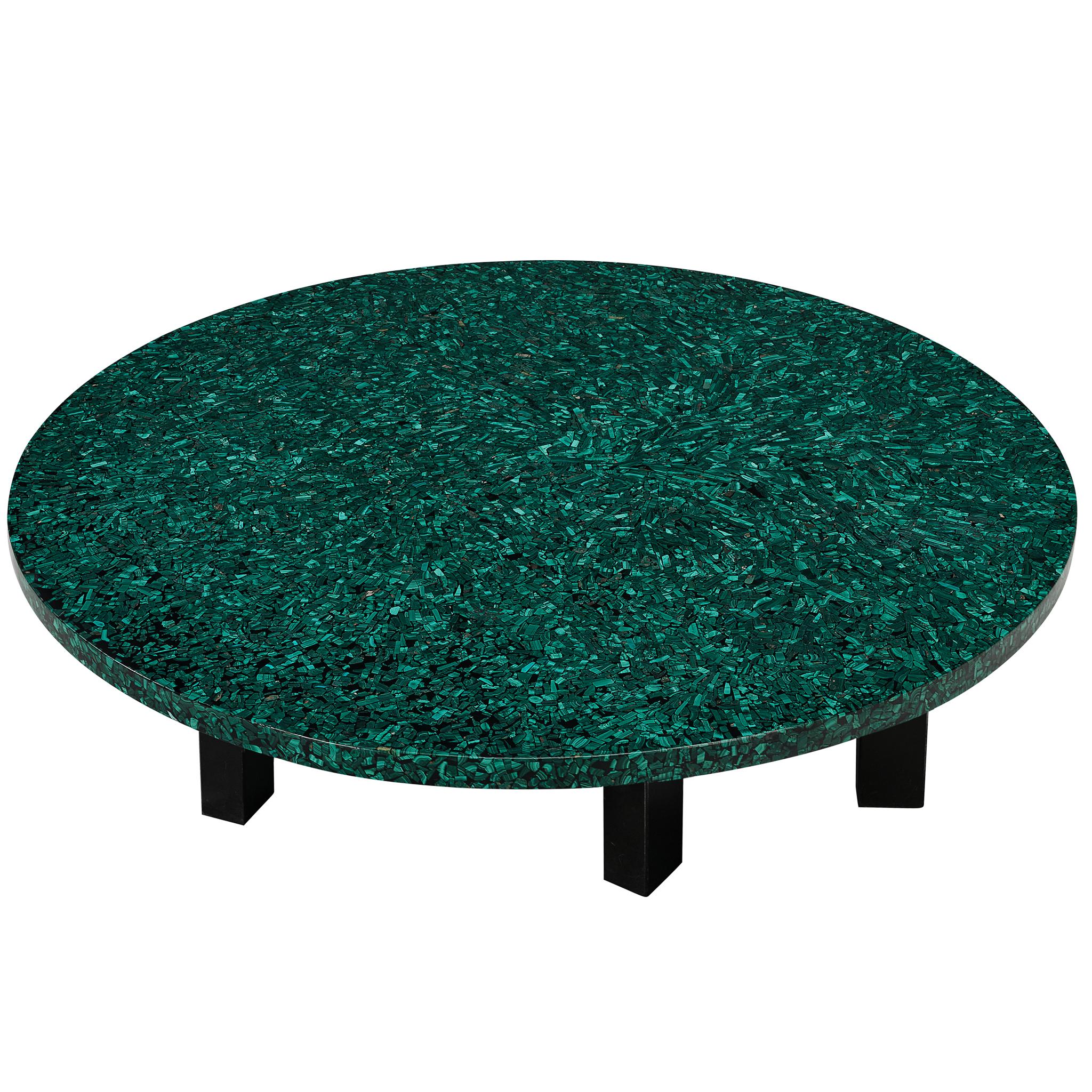 Rare Ado Chale Round Coffee Table with Mosaic Top in Malachite