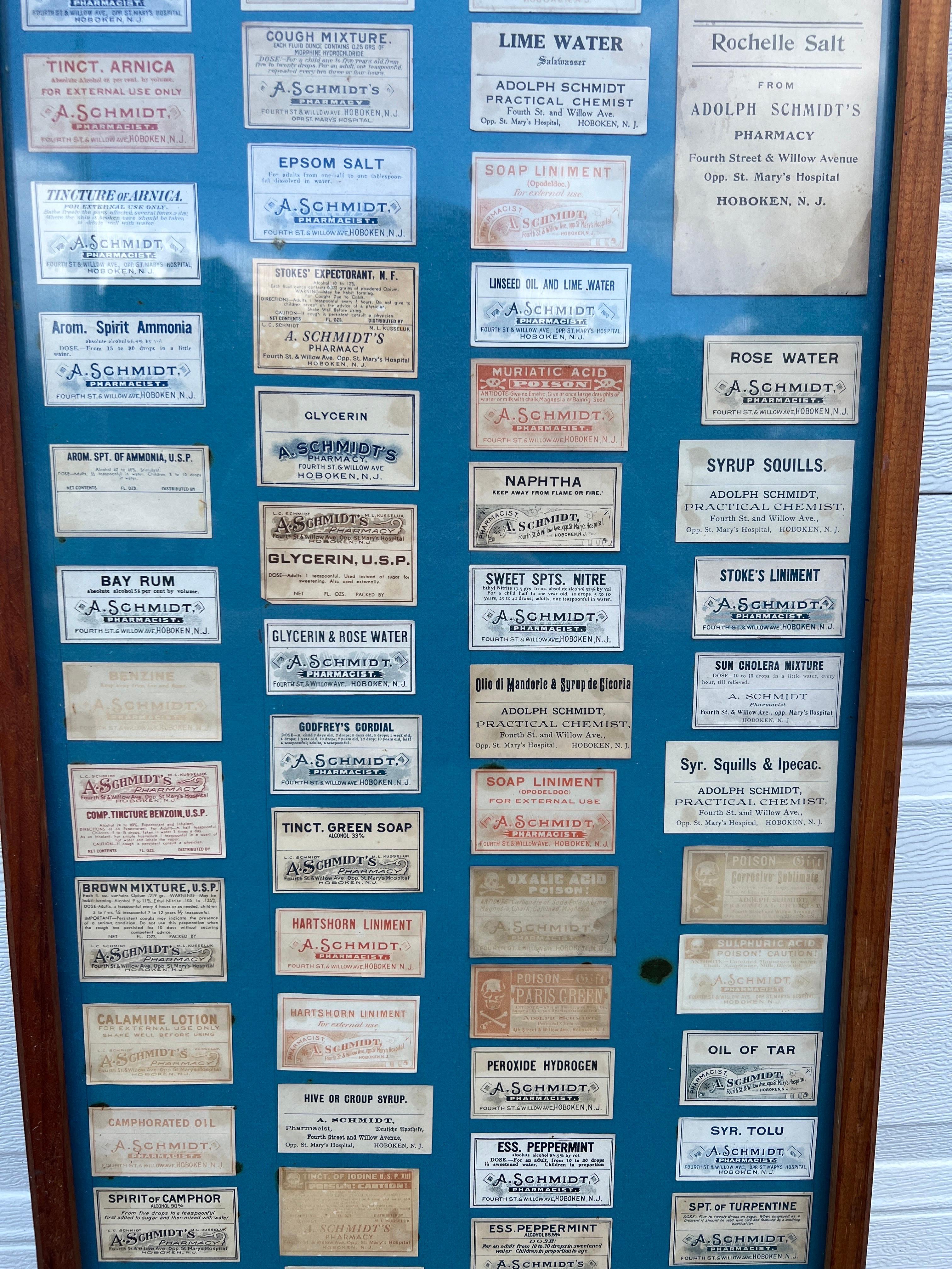 Paper Rare Adolph Schmidt Pharmacy Label Display Including 110 Antique Labels For Sale