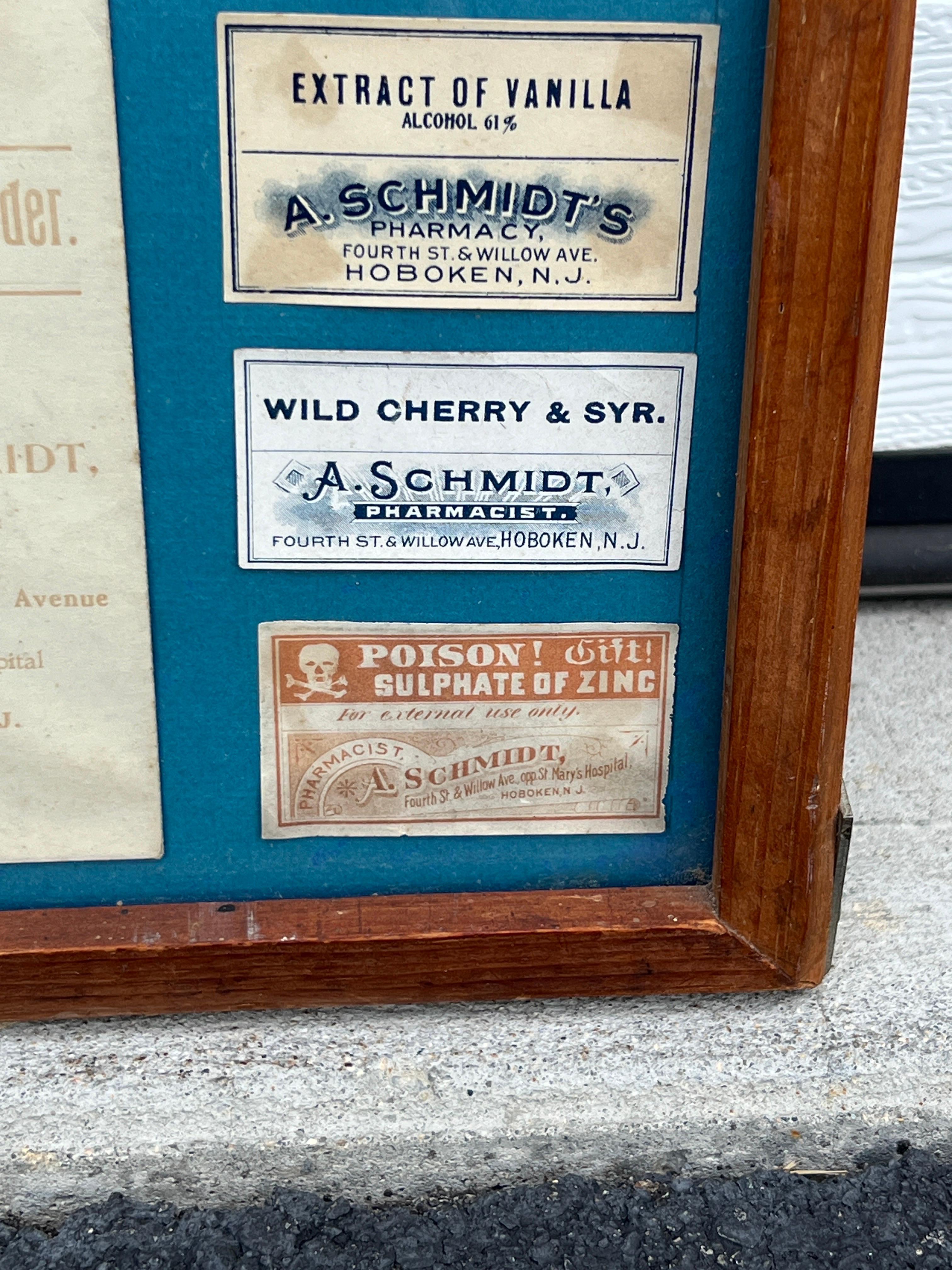 Rare Adolph Schmidt Pharmacy Label Display Including 110 Antique Labels For Sale 1