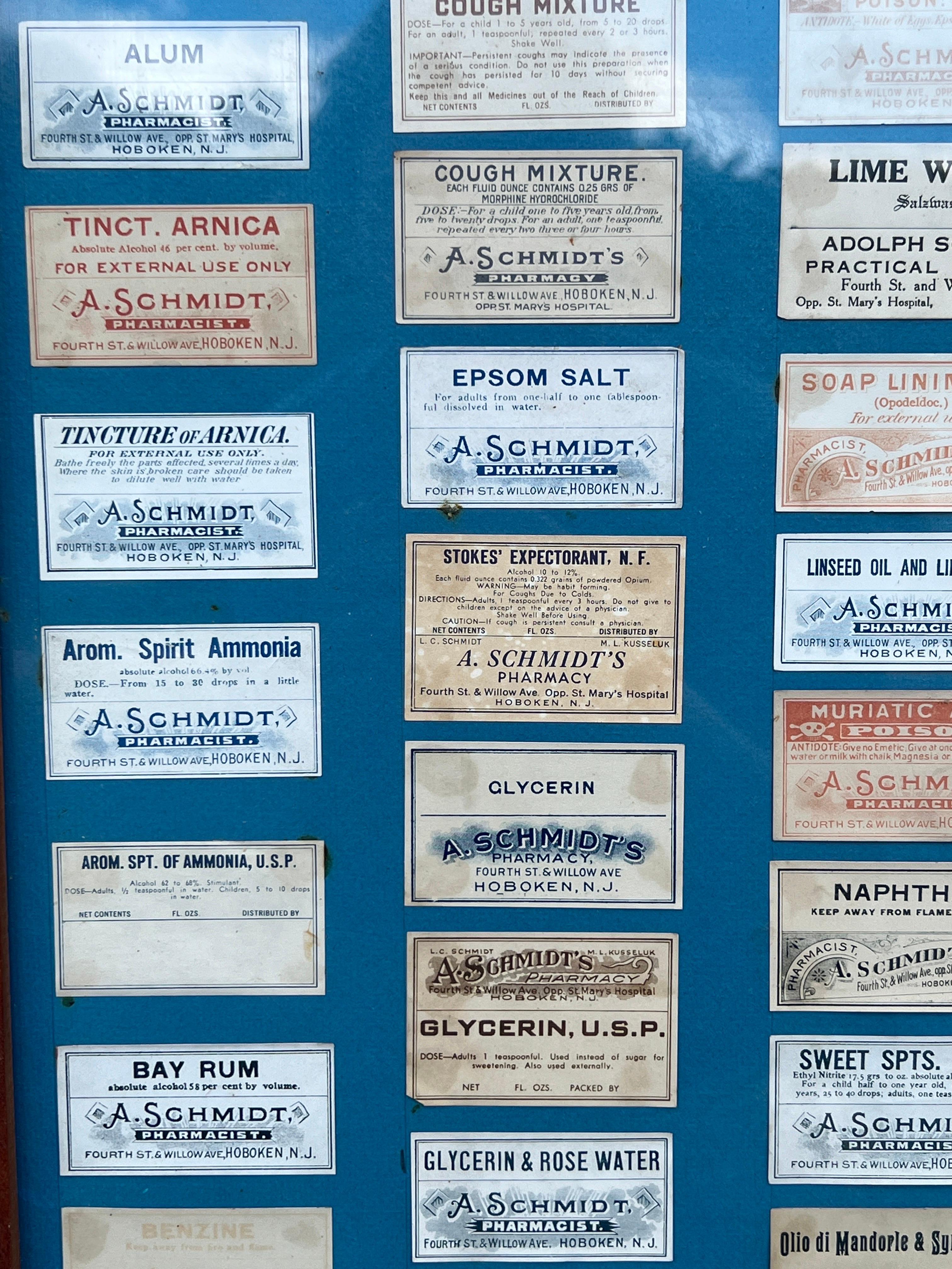 Rare Adolph Schmidt Pharmacy Label Display Including 110 Antique Labels For Sale 2