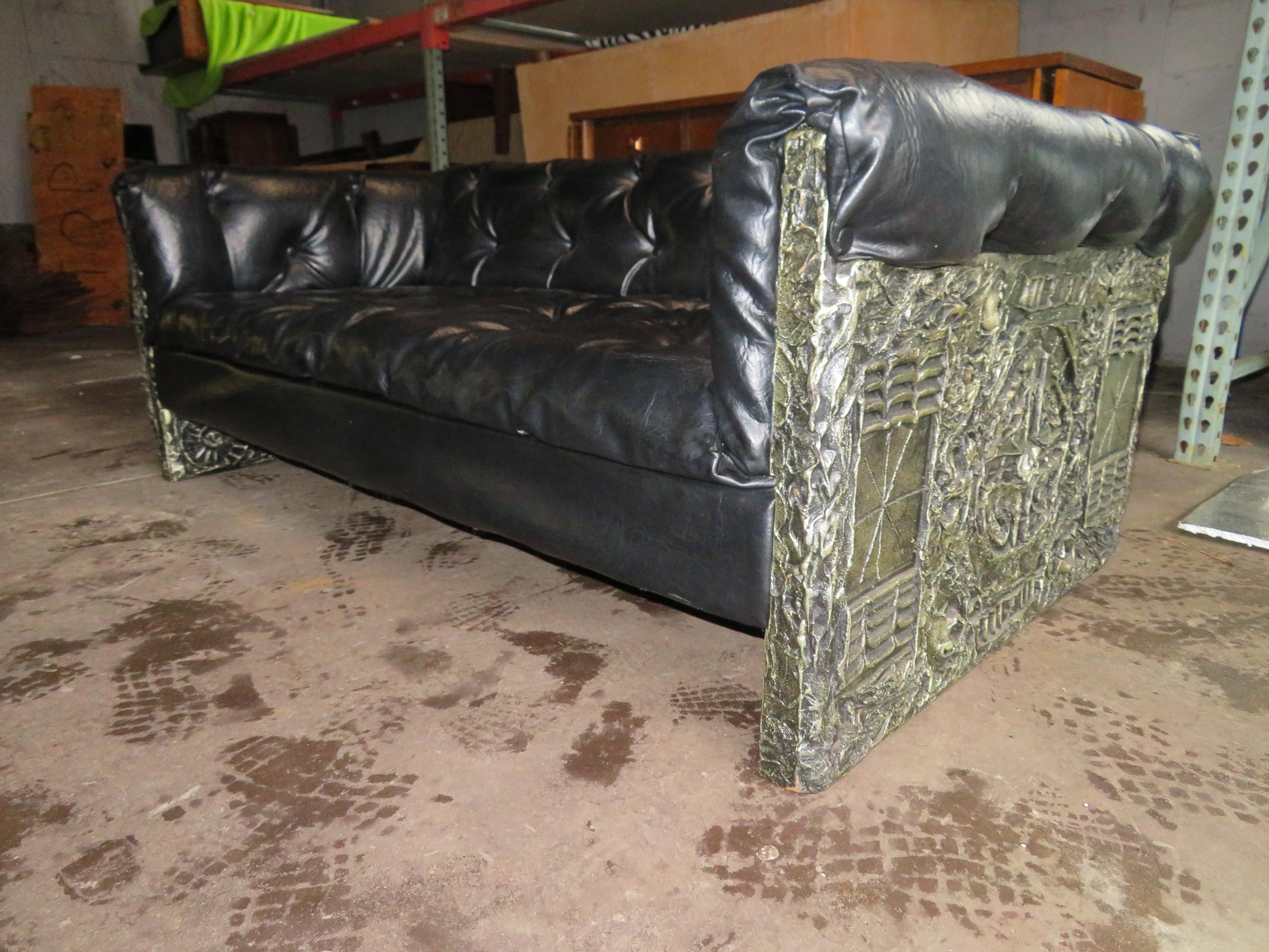 Rare Adrian Pearsall Brutalist Tufted Chesterfield Love Seat Sofa Midcentury 6