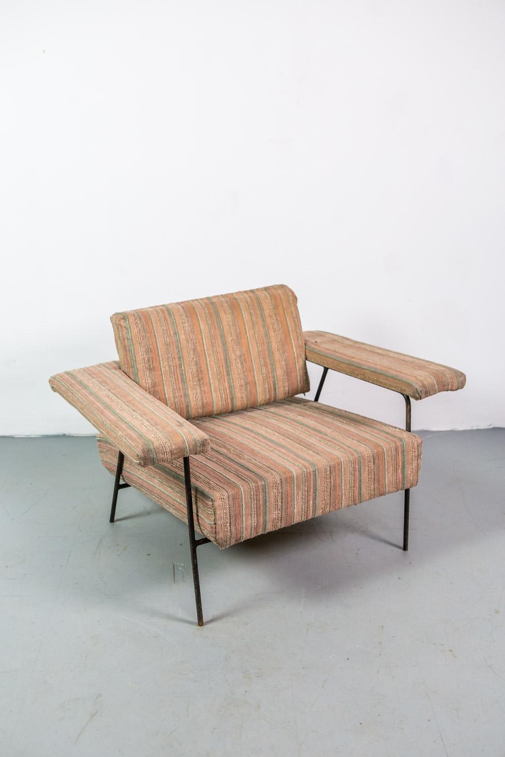 Rare Adrian Pearsall lounge chair for Craft Associates. The chair has a wrought iron frame with upholstery.