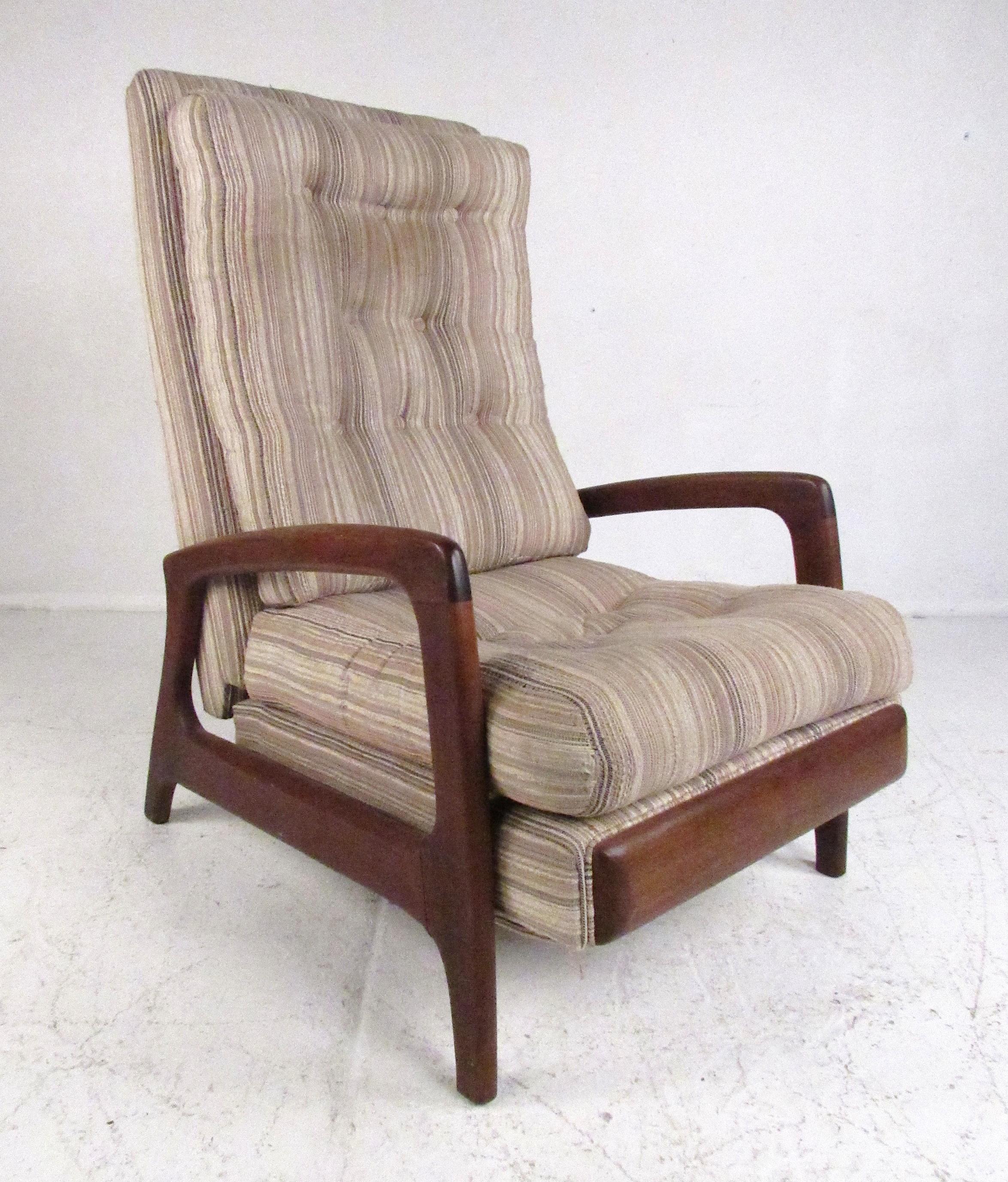 Rare Mid-Century Modern walnut high back recliner designed by Adrian Pearsall for craft associates. Please confirm item location (NY or NJ) with dealer.