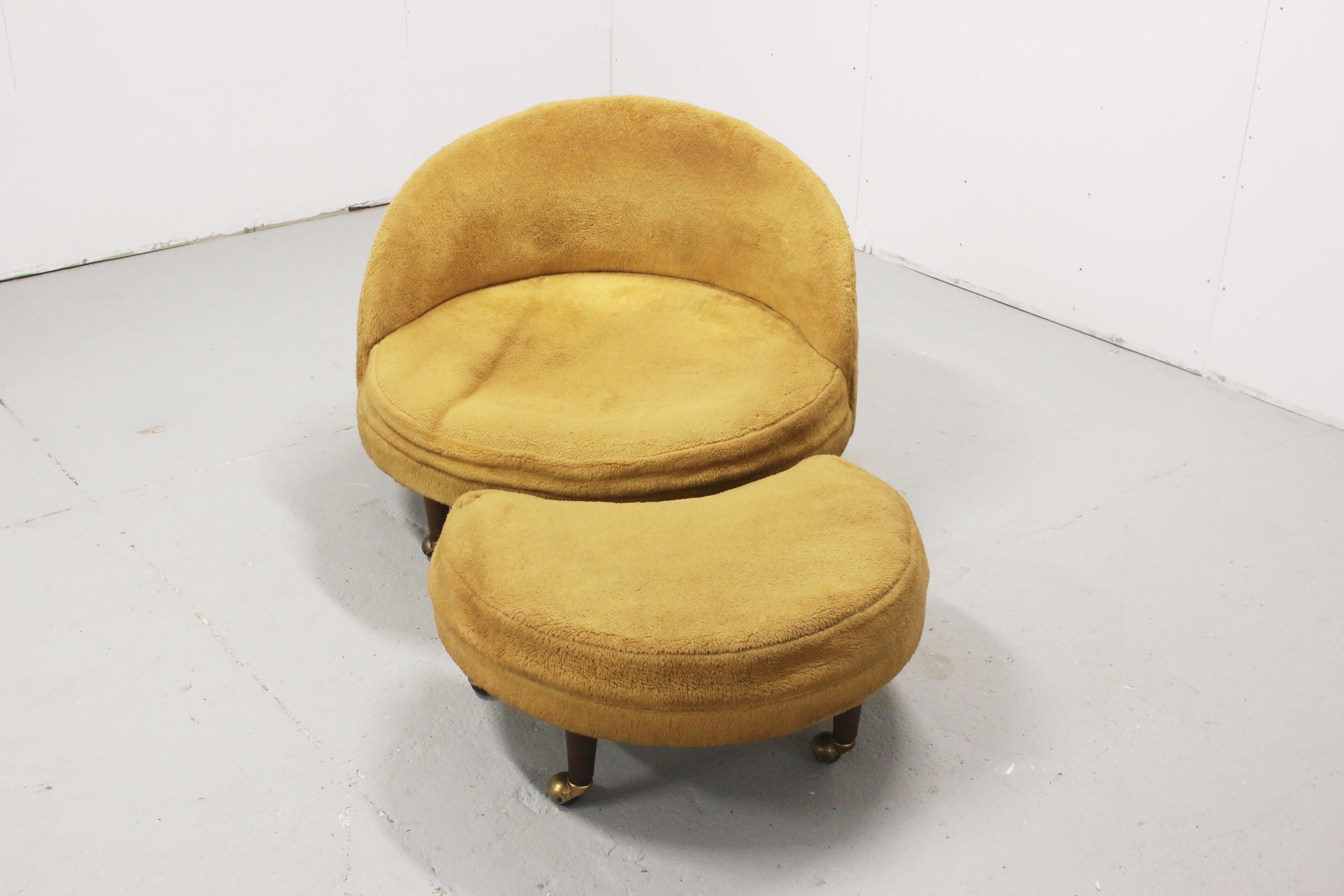 Mid-Century Modern Rare Adrian Pearsall Round Havana Chair and Ottoman, 1960s, for Re-Upholstery