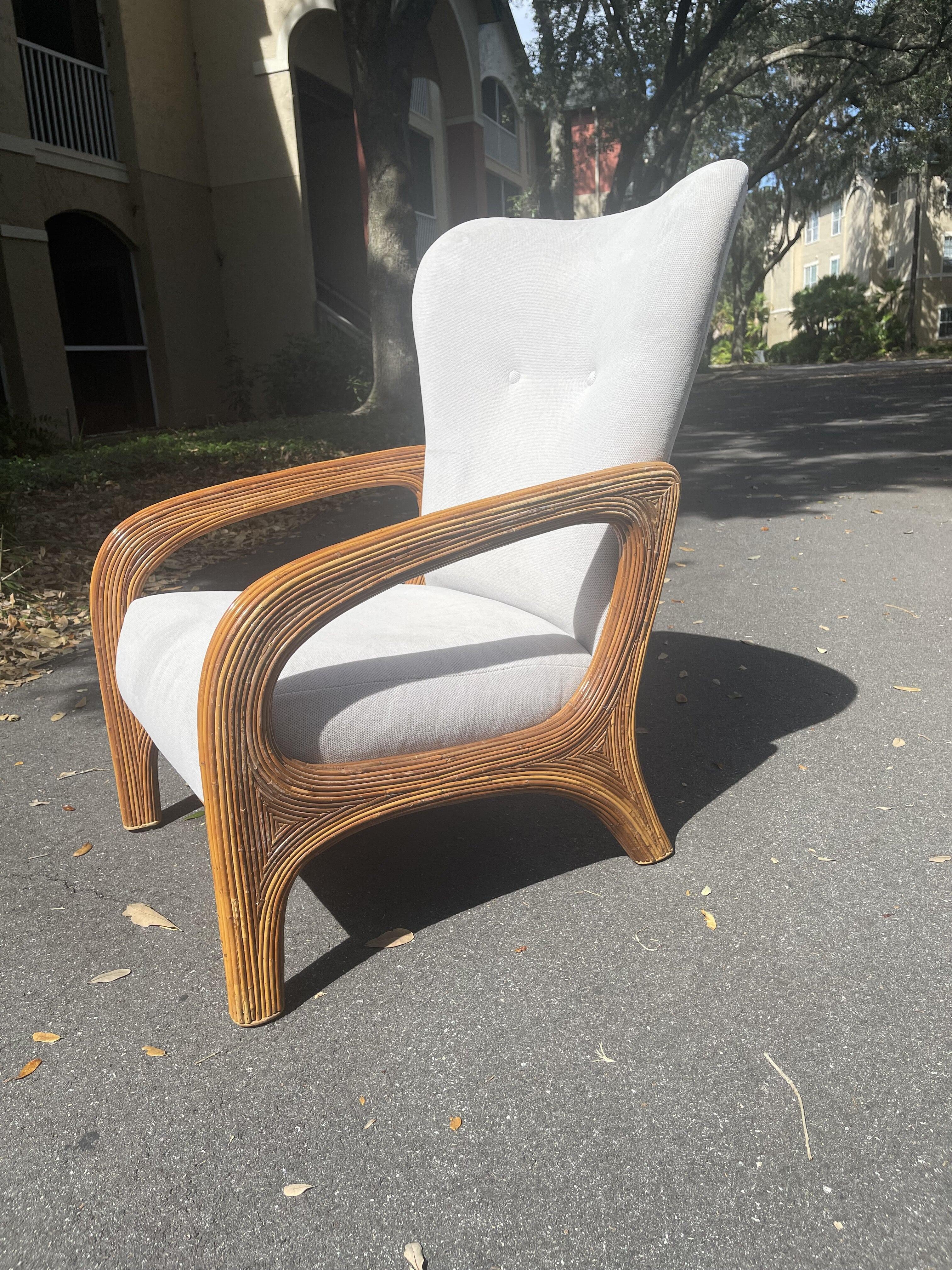 20th Century Rare Adrian Pearsall Split Reed Wing Chair For Sale