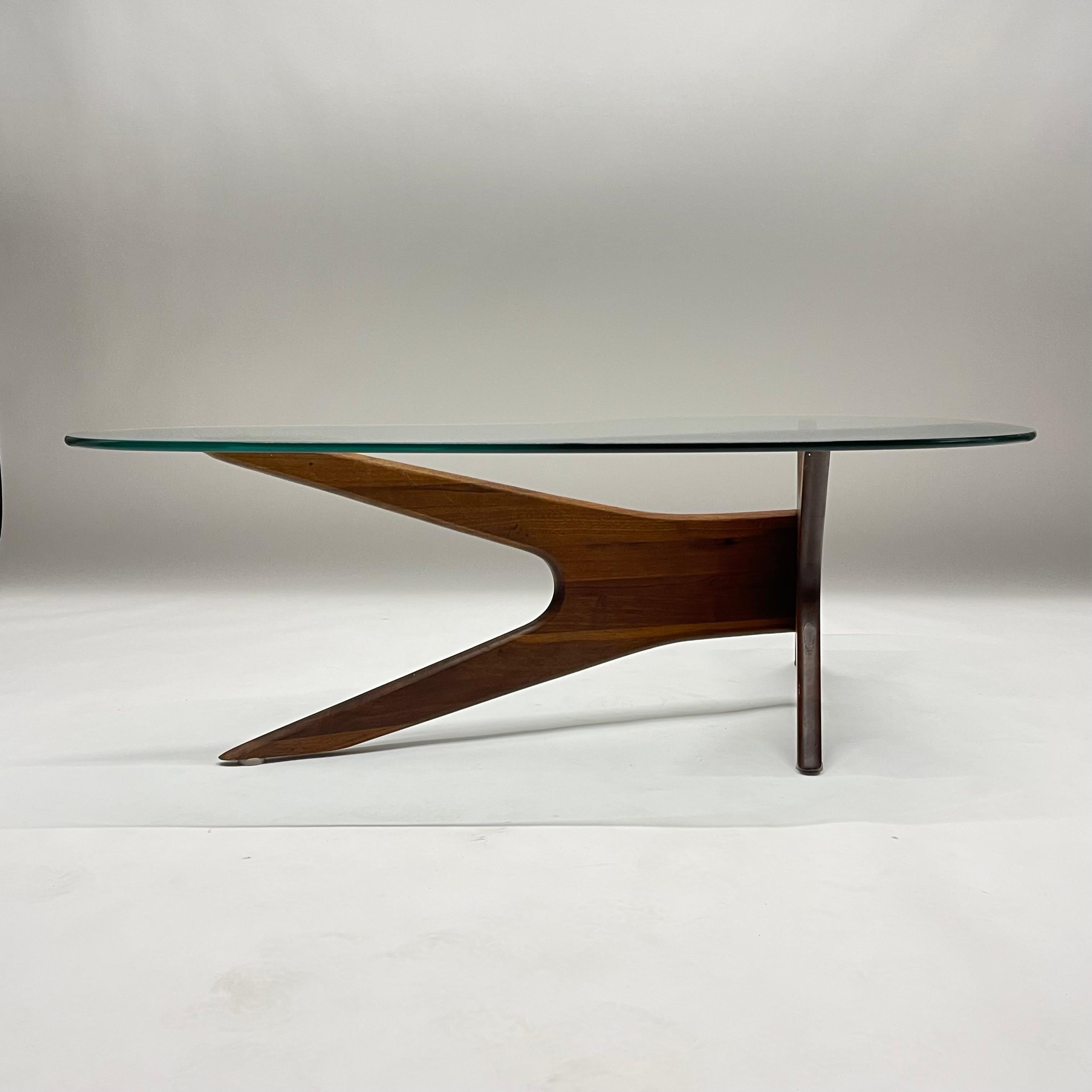 Rare Adrian Pearsall Walnut and Glass Biomorphic Kidney Coffee or Cocktail Table 4