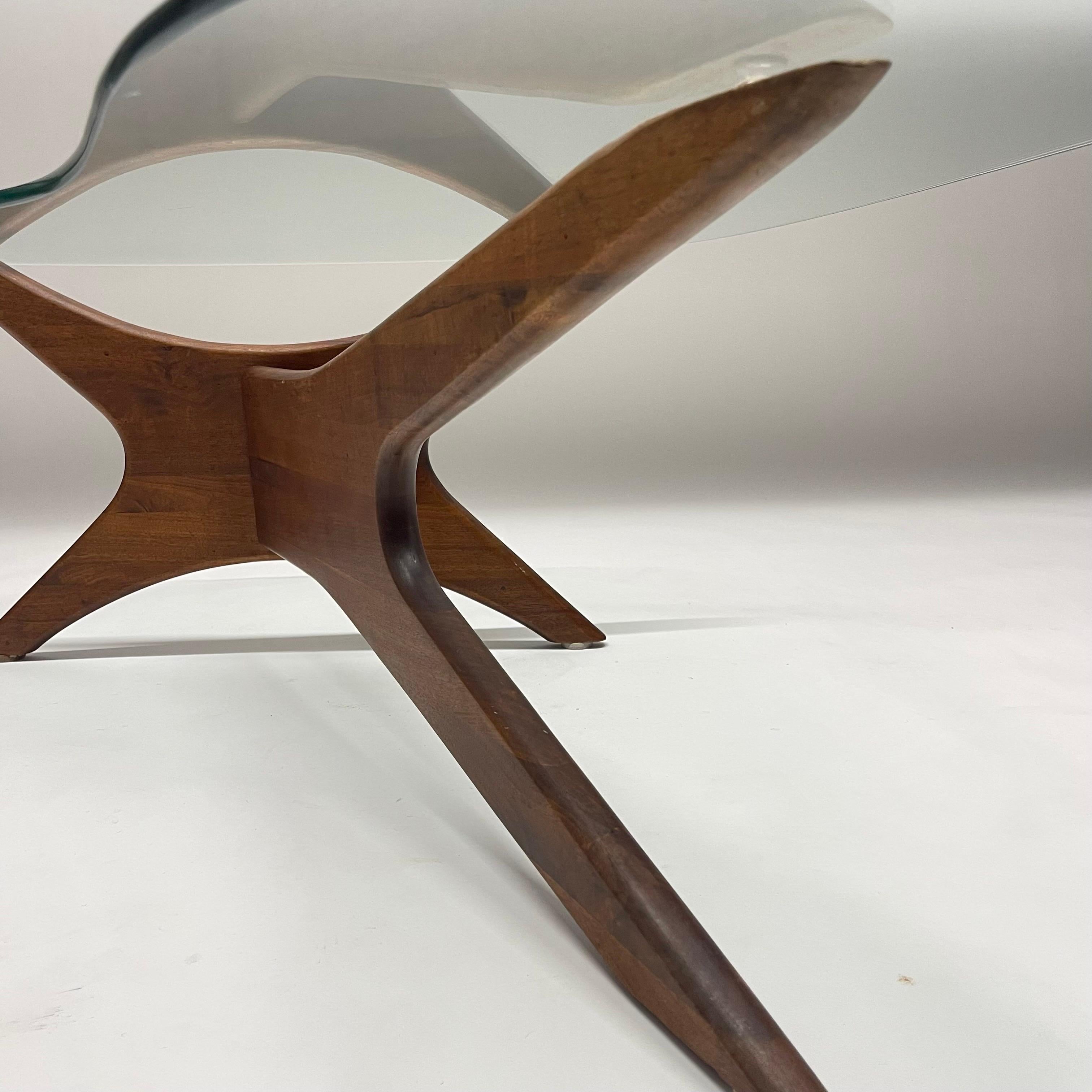 Rare Adrian Pearsall Walnut and Glass Biomorphic Kidney Coffee or Cocktail Table 8