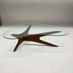 Rare Adrian Pearsall Walnut and Glass Biomorphic Kidney Coffee or Cocktail Table