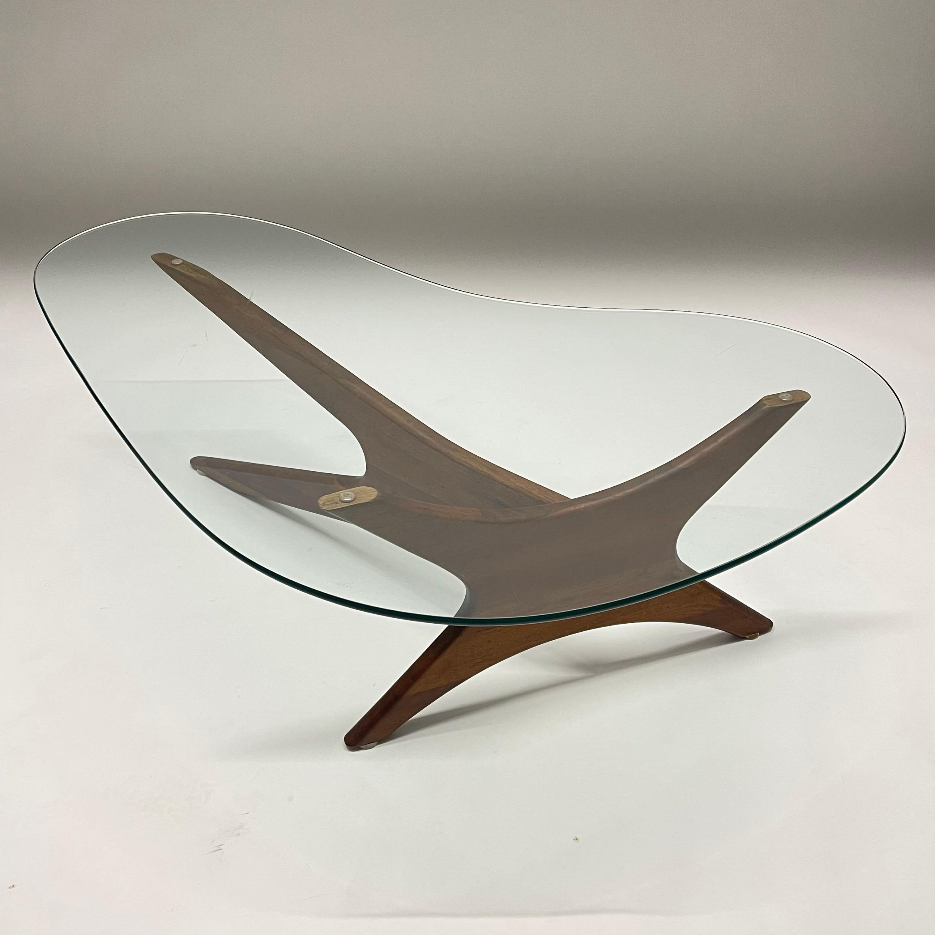 Mid-Century Modern Rare Adrian Pearsall Walnut and Glass Biomorphic Kidney Coffee or Cocktail Table