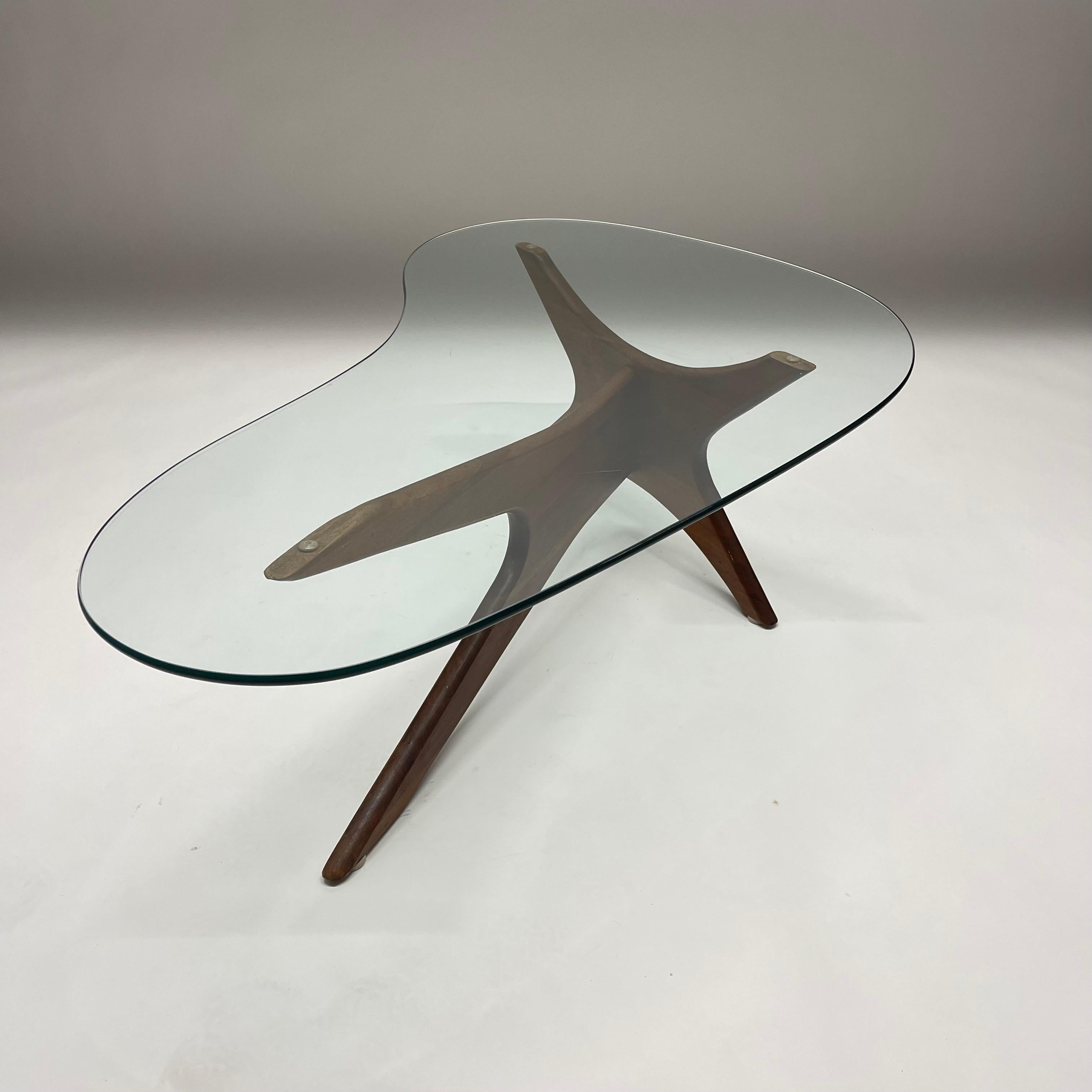 Rare Adrian Pearsall Walnut and Glass Biomorphic Kidney Coffee or Cocktail Table In Good Condition In Miami, FL