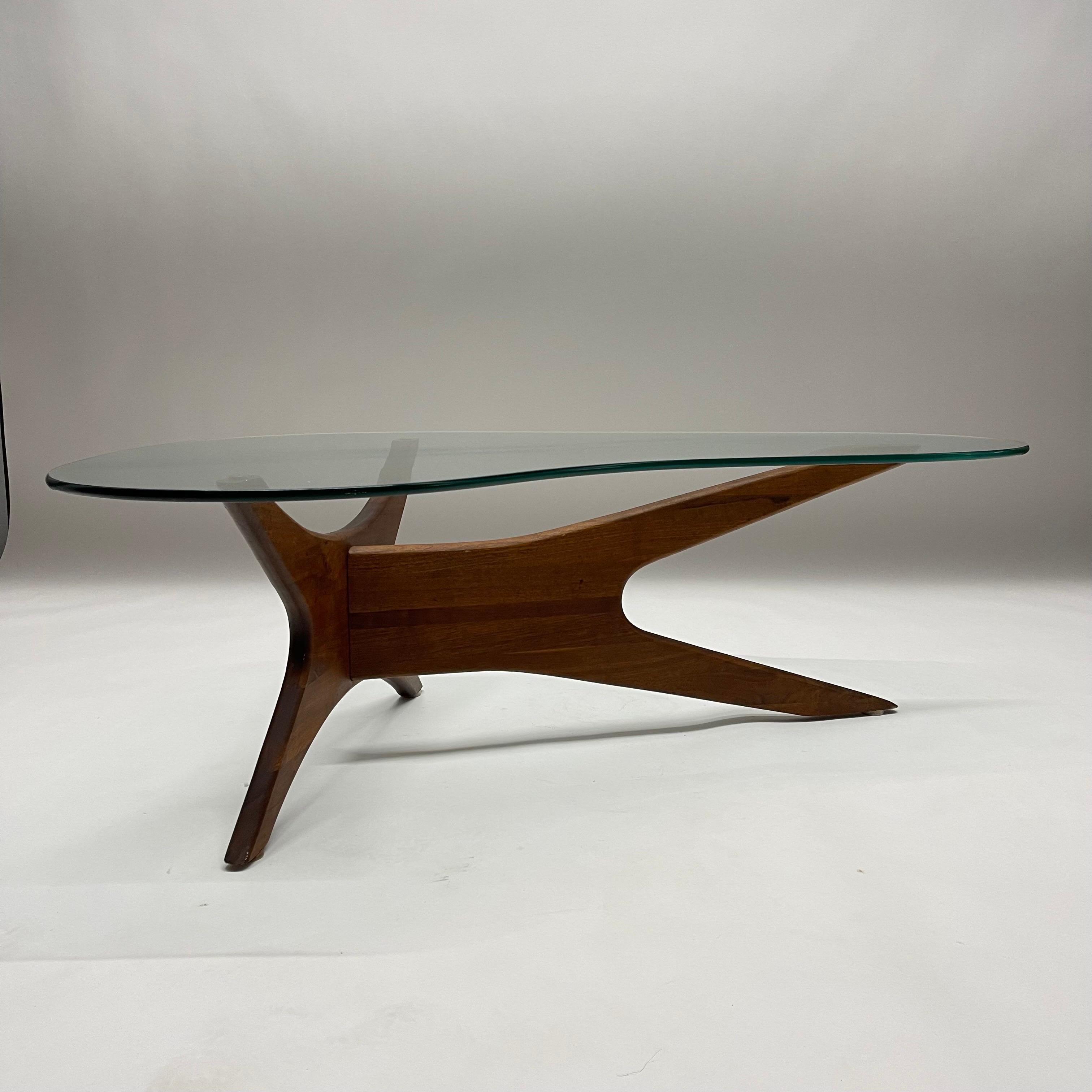 Rare Adrian Pearsall Walnut and Glass Biomorphic Kidney Coffee or Cocktail Table 1